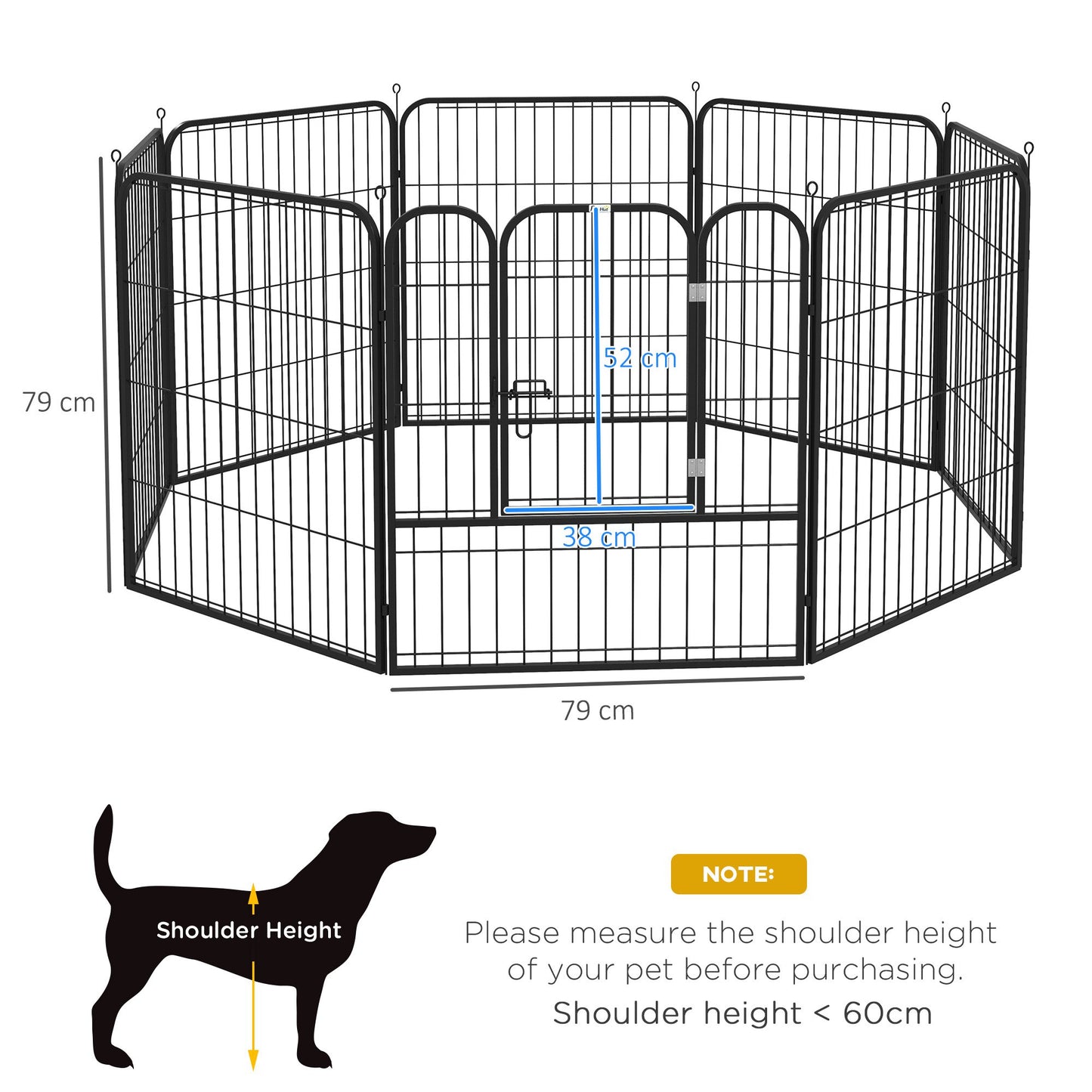 PawHut Parque para Mascotas de 8 Paneles 80x80 cm Corralito para Perros con Puerta y Doble Pestillo Metálicos Cerca de Entrenamiento Negro