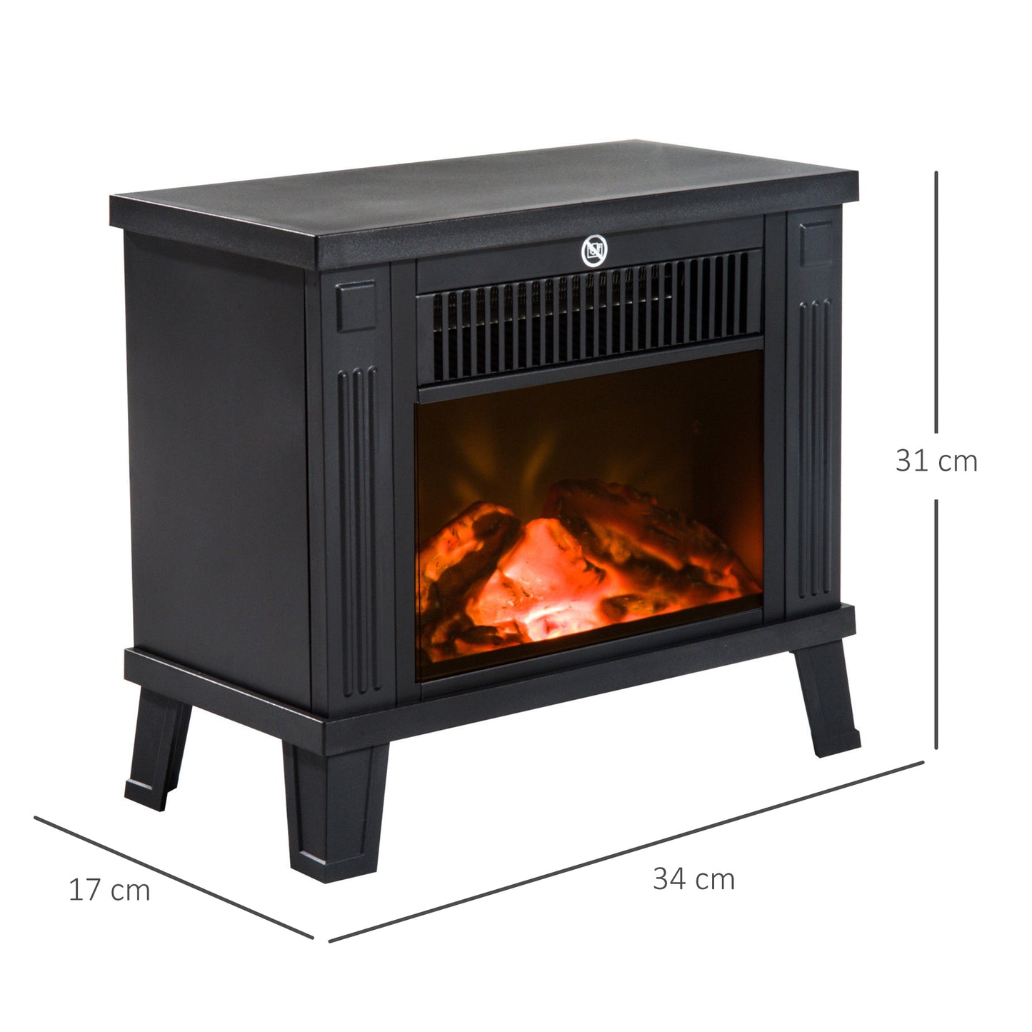 HOMCOM Chimenea Eléctrica Portátil 600/1200W Chimenea Decorativa con Efecto de Llama y Protección contra Sobrecalentamiento para Salas 13-18 m² 34x17x31cm cm Negro