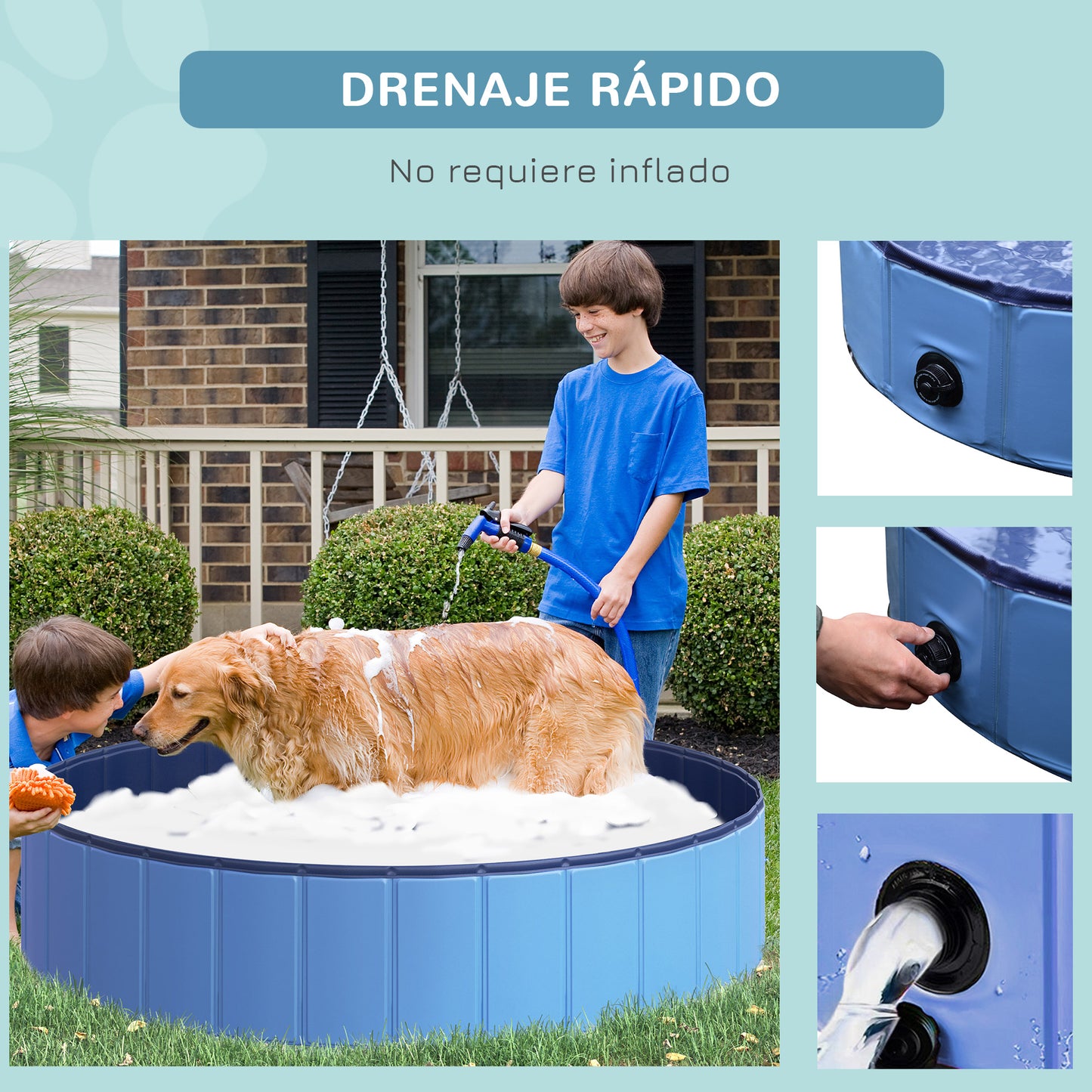 PawHut Piscina Plegable para Perros Ø140x30 cm Bañera para Mascotas Gatos de PVC Antideslizante Resistente al Desgaste Adecuado para Interior y Exterior Azul