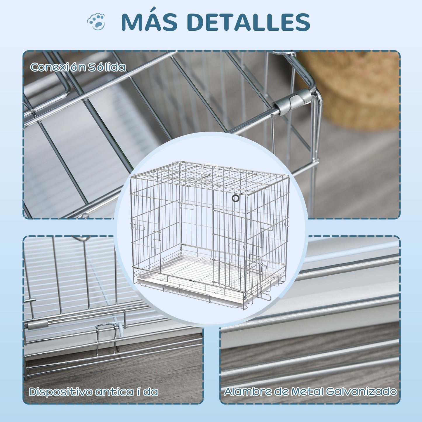 PawHut Jaula Plegable para Perros Perrera Metálica 61x43x50 cm Jaula Metálica para Perros con Bandeja Extraíble y 2 Puertas con Pestillo Blanco