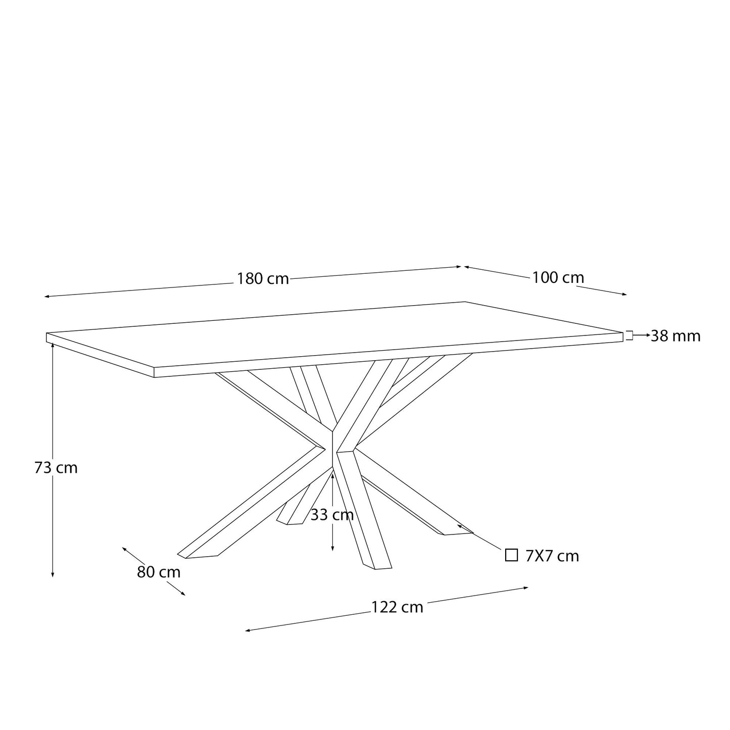 Mesa Argo de melamina con acabado blanco y patas de acero inoxidable 180 x 100 cm