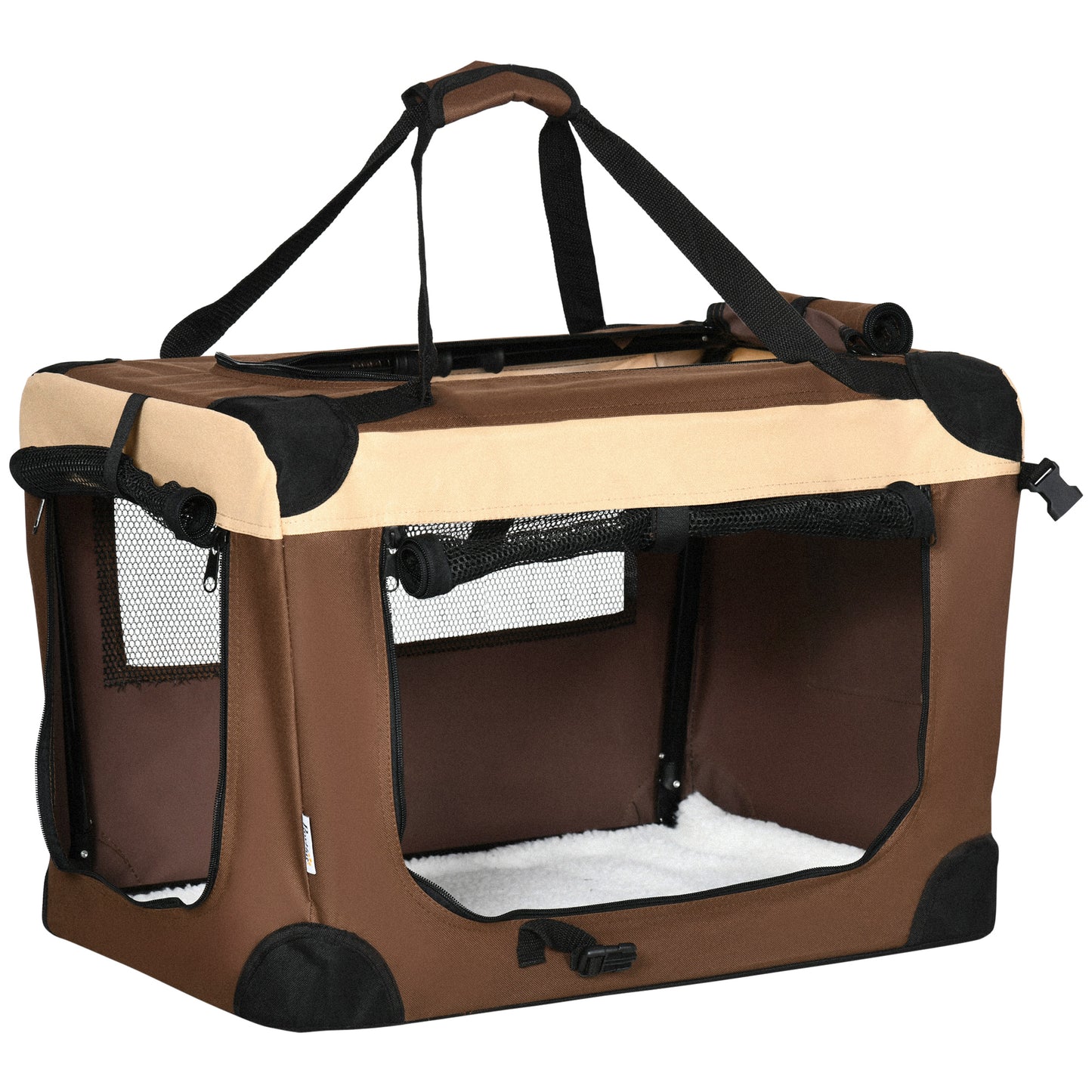 PawHut Transportín para Perros y Gatos Bolsa de Transporte para Mascotas Plegable con Ventanas Cojín Suave y 2 Correas del Hombro 60x41x41 cm Marrón