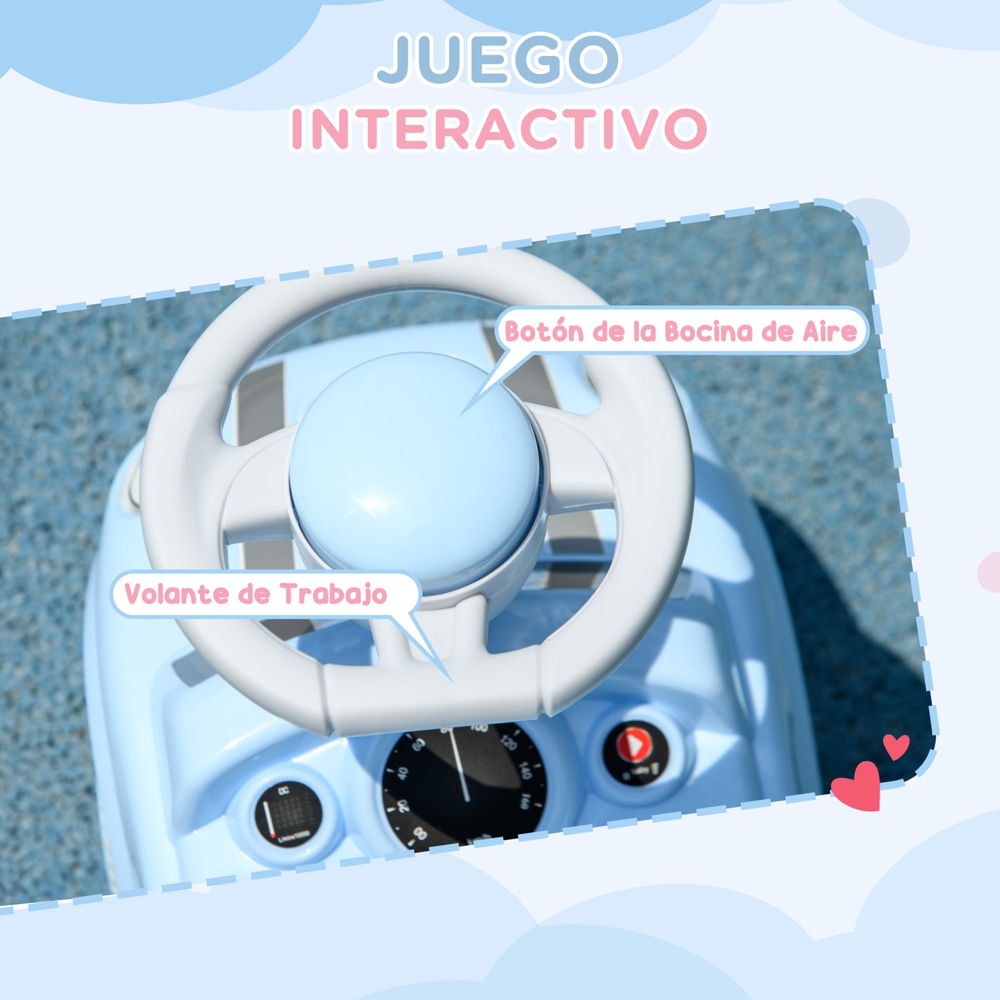 AIYAPLAY Correpasillos para Bebés de 18 a 36 Meses Coche Correpasillos con Volante Bocina y Sistema de Antivuelco Carga 25 kg 53x25x35 cm Azul Claro