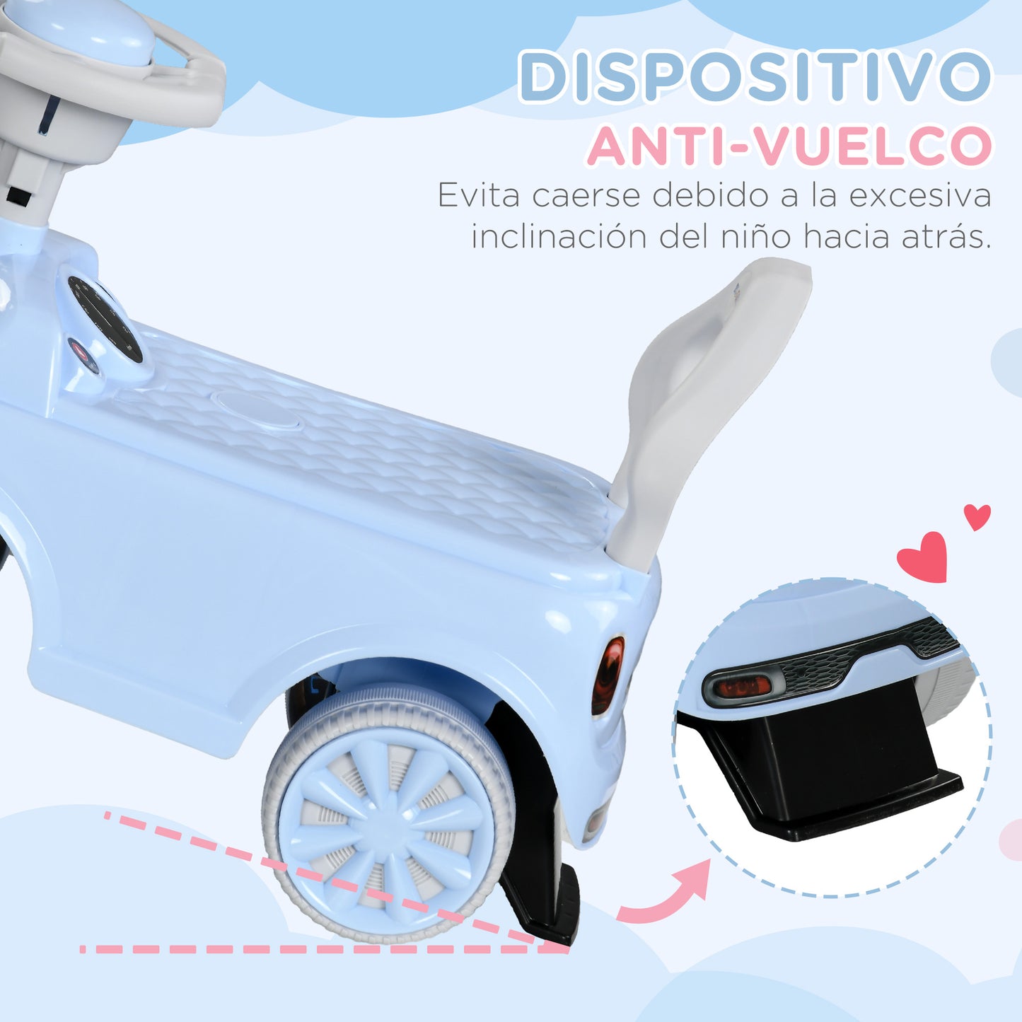 AIYAPLAY Correpasillos para Bebés de 18 a 36 Meses Coche Correpasillos con Volante Bocina y Sistema de Antivuelco Carga 25 kg 53x25x35 cm Azul Claro