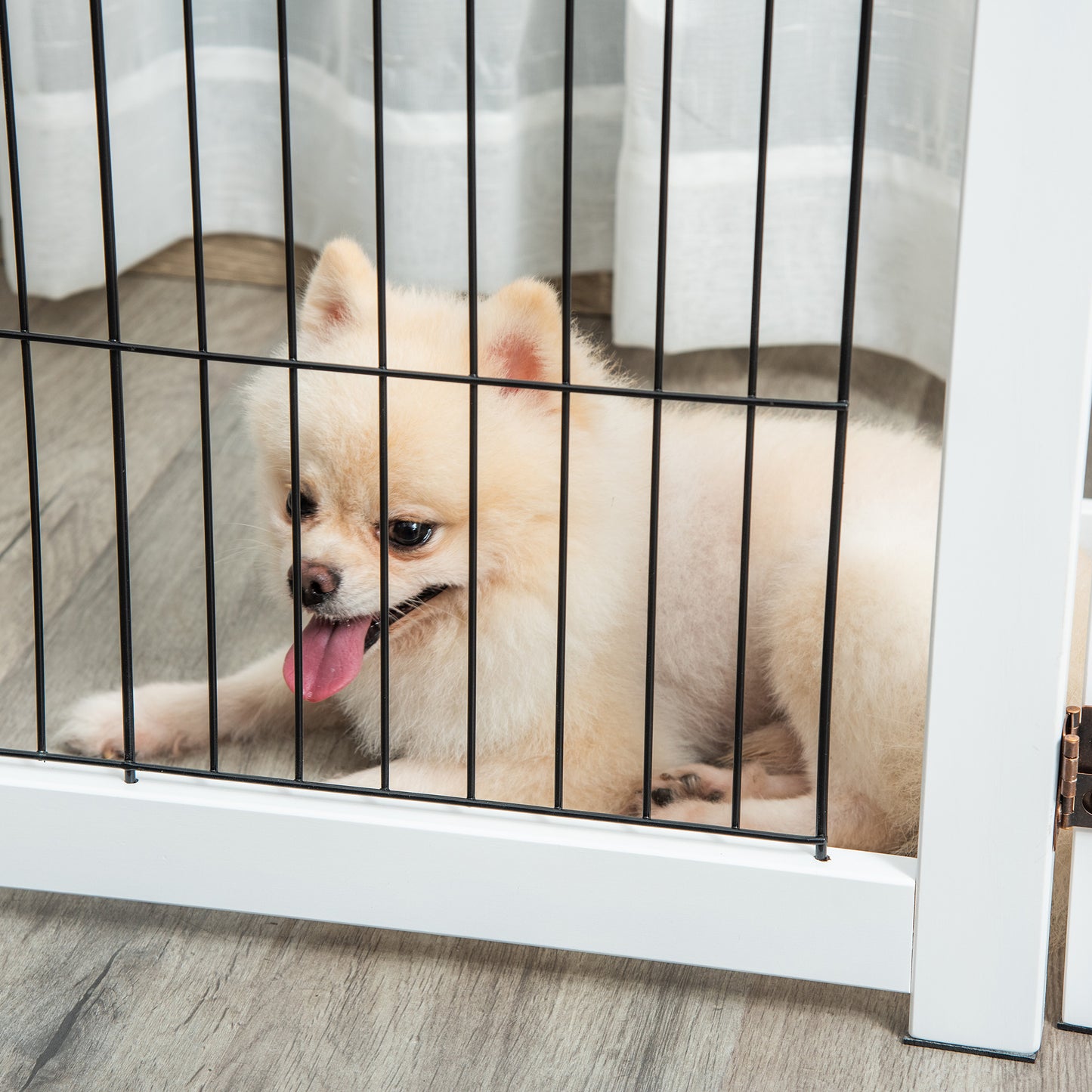 PawHut Barrera de Seguridad para Perros Plegable Barrera para Perros en Casa de 4 Paneles con Patas y Marco de Madera para Puertas Escaleras Pasillos 264x35,5x77 cm Blanco