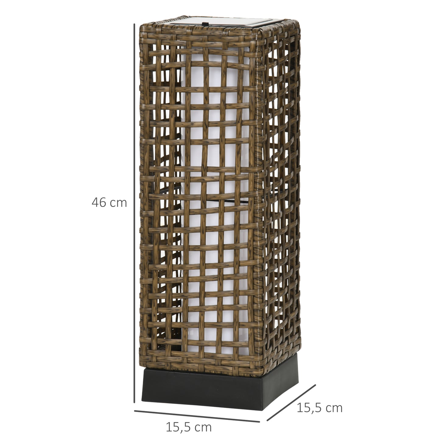 Outsunny Linterna de Jardín de Ratán Sintético Farola Solar con Luces LED Encendido y Apagado Automático para Terraza Balcón Patio 15,5x15,5x46 cm Arena