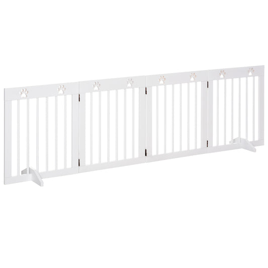 PawHut Barrera para Perros Plegable de 4 Paneles Barrera de Seguridad para Perros con Estructura de Madera y Patas de Apoyo para Pasillo Escalera 204x30x61 cm Blanco