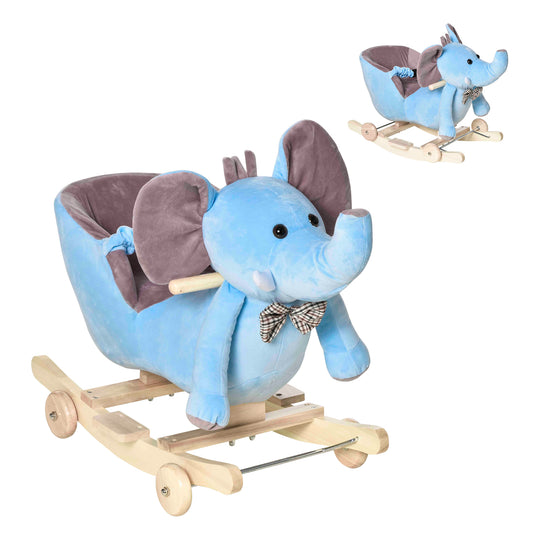 HOMCOM Caballito Balancín con Ruedas Forma de Elefante Caballo Balancín para Bebés de +18 Meses con Músicas Infantiles y Cinturón de Seguridad Carga 60 kg 60x35x45 cm Azul