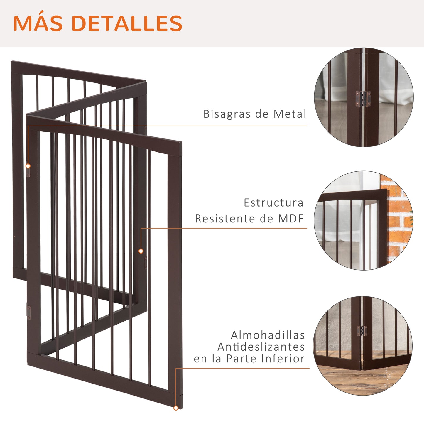 PawHut Barrera de Seguridad Plegable de 3 paneles Portátil para Mascotas Rejilla de Protección para Perros Pequeños 160x76 cm para Puertas Escaleras Pasillos Café Oscuro