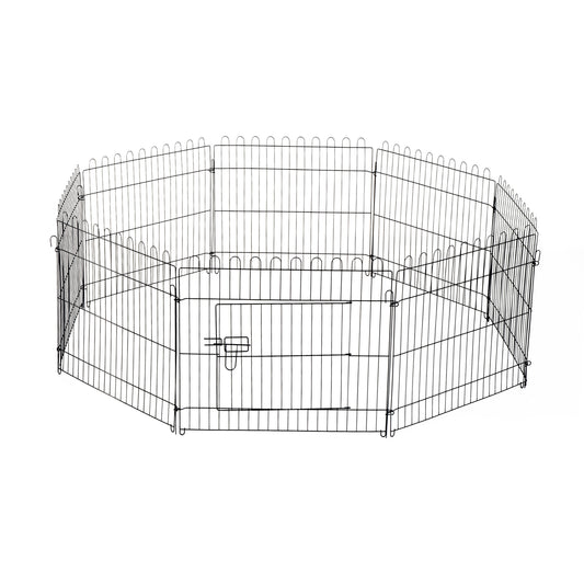 PawHut Parque de Juegos para Perros 8 Paneles 71x61 cm Plegables Jaula Metálica para Mascotas con Puerta para Jardín Patio Exterior Negro