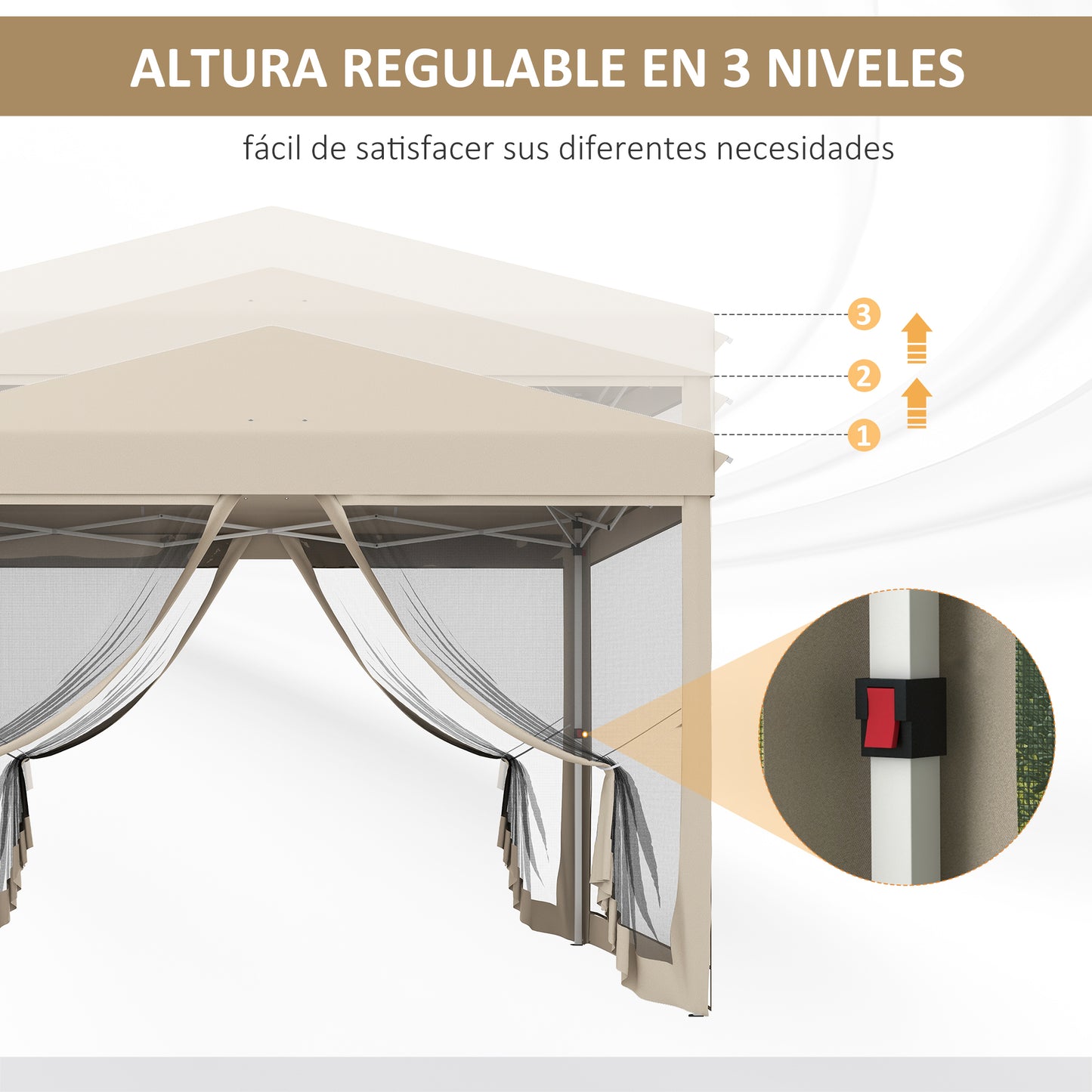 Outsunny Carpa Plegable 3x3 para Exterior Cenador de Jardín Portátil con Mosquiteras Bolsa de Transporte Marco de Acero y Tela Oxford Resistente para Fiestas Camping Beige