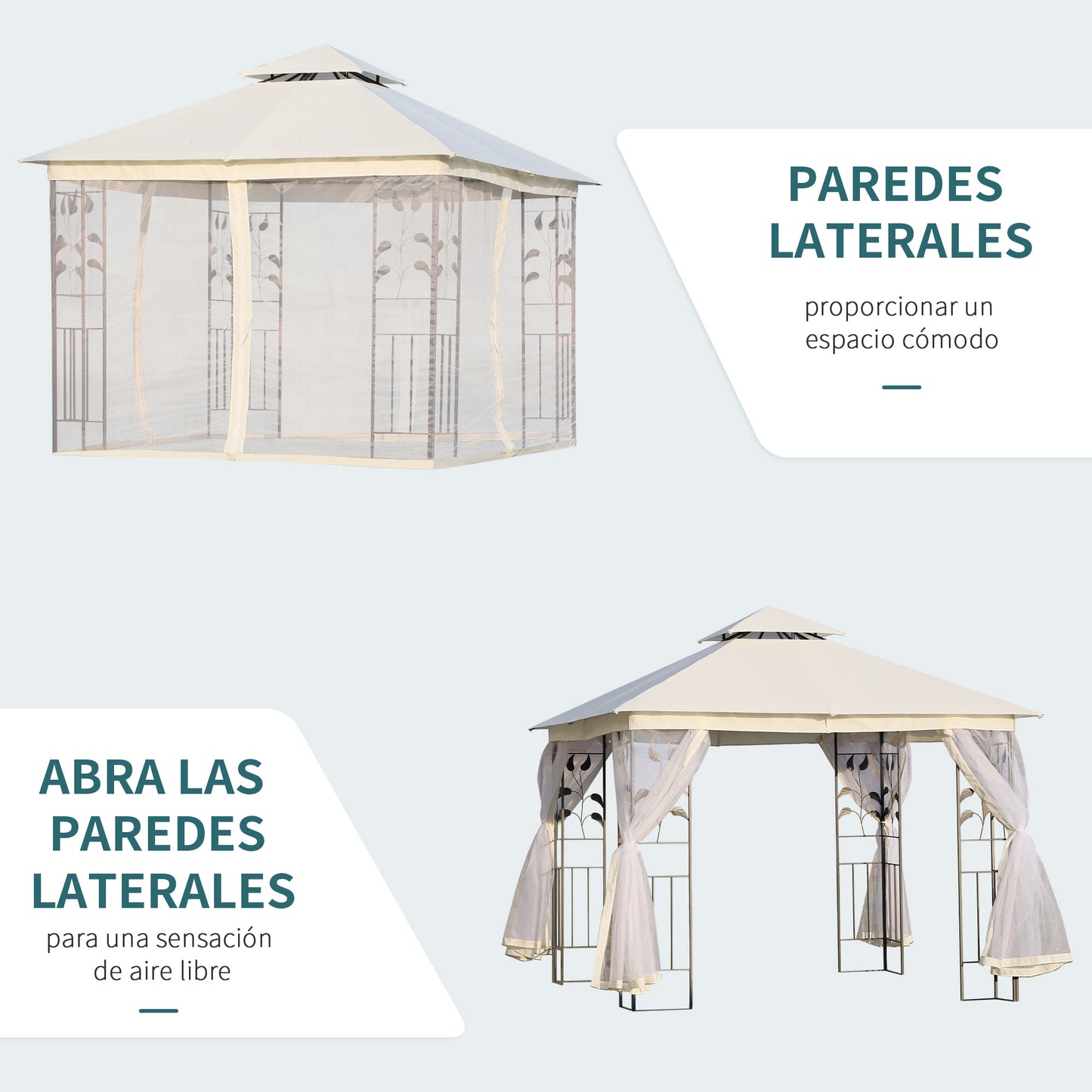 Outsunny Cenador de Jardín 3x3x2,8 m Gazebo Carpas para Exterior Grandes con Doble Techo Mosquiteras y Marco de Acero para Patio Fiesta Blanco