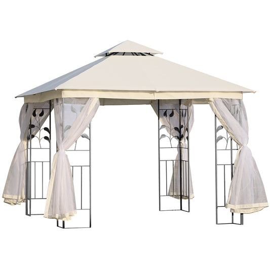 Outsunny Cenador de Jardín 3x3x2,8 m Gazebo Carpas para Exterior Grandes con Doble Techo Mosquiteras y Marco de Acero para Patio Fiesta Blanco