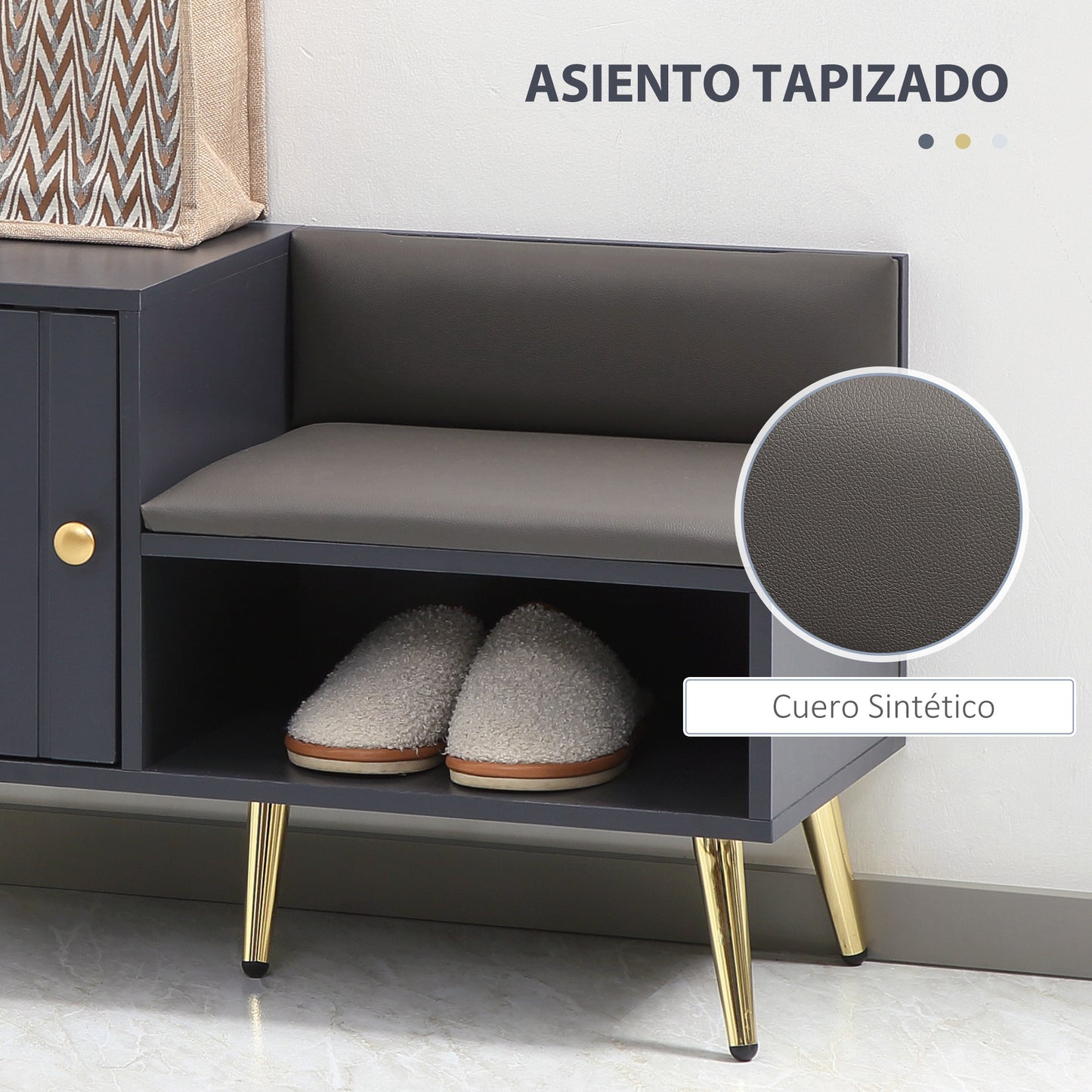 HOMCOM Banco Zapatero Mueble Zapatero con Asiento Cojín y Estante Abierto para 4 Pares de Zapatos Banco Zapatero para Entrada Recibidor Salón Pasillo 80x33x49 cm Gris