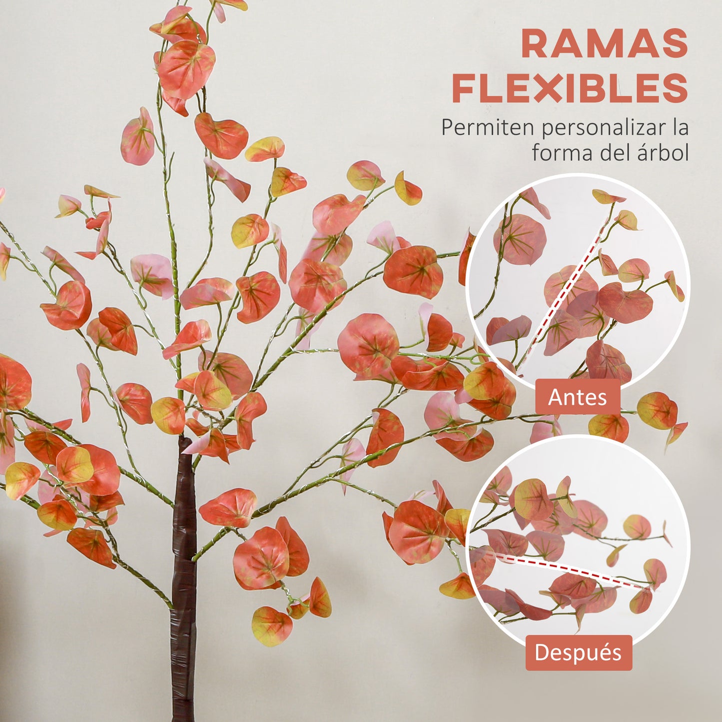 HOMCOM Árbol de Eucalipto Otoñal Artificial 150 cm Lámpara de Árbol con 245 Luces LED y Base Decoración Navidad para Interiores y Exteriores Naranja