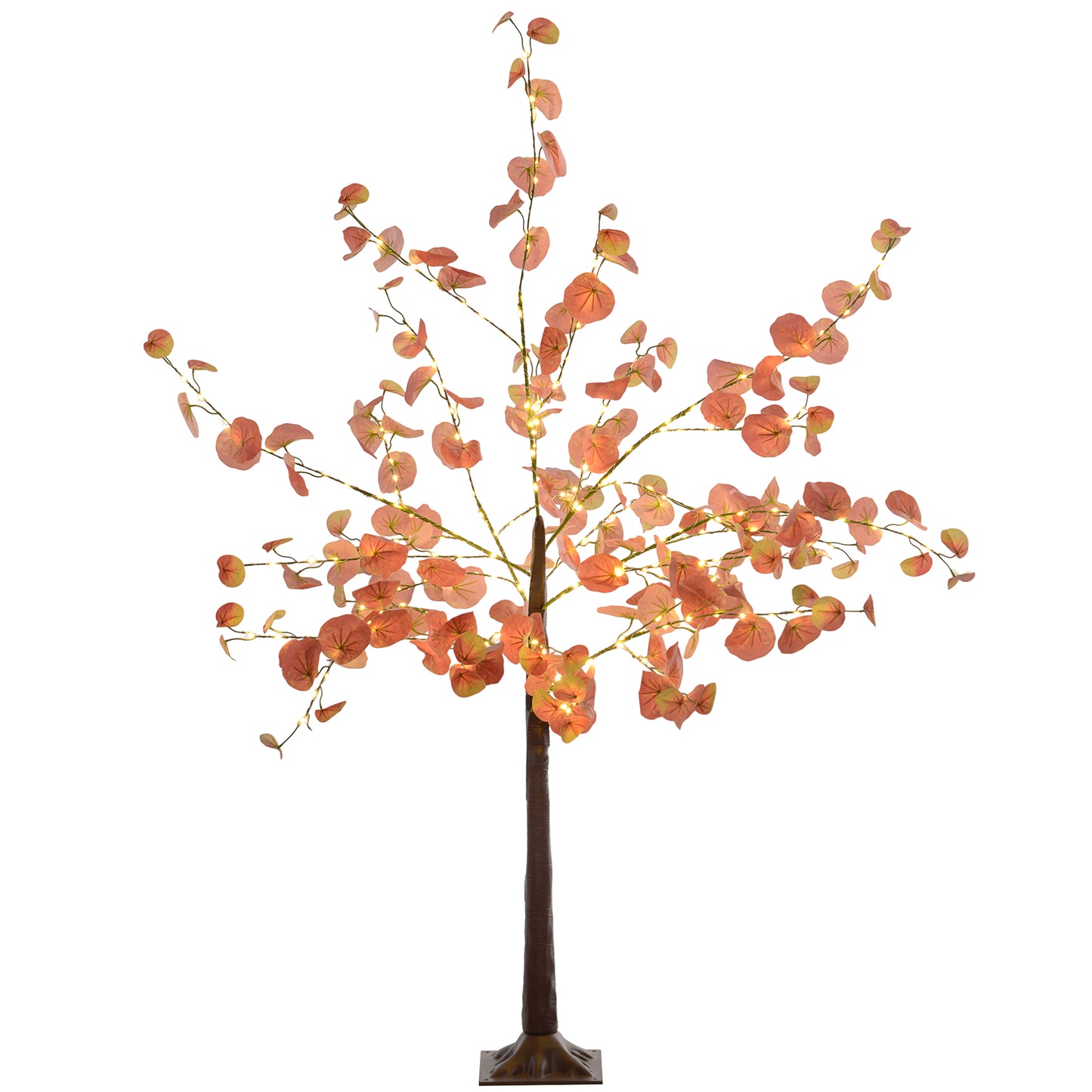 HOMCOM Árbol de Eucalipto Otoñal Artificial 150 cm Lámpara de Árbol con 245 Luces LED y Base Decoración Navidad para Interiores y Exteriores Naranja