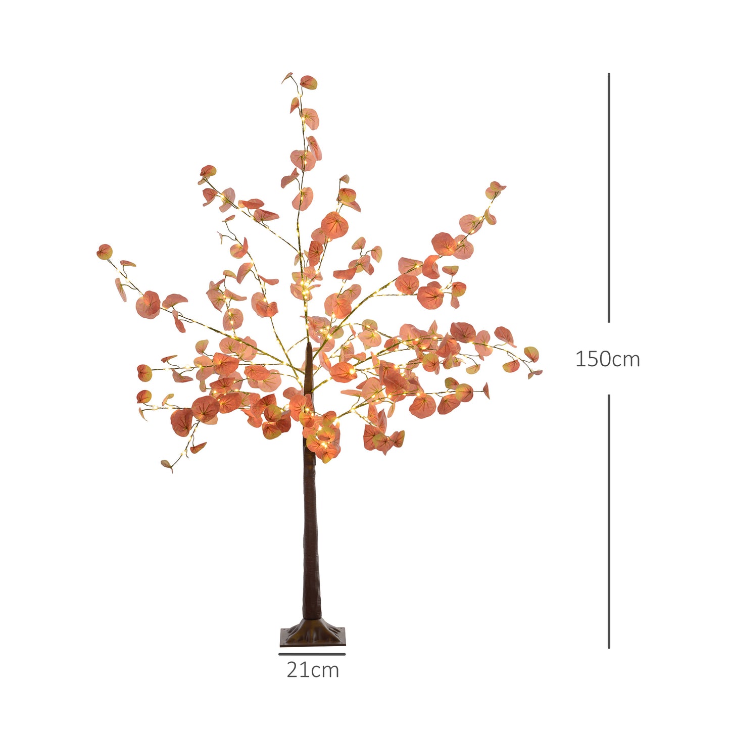 HOMCOM Árbol de Eucalipto Otoñal Artificial 150 cm Lámpara de Árbol con 245 Luces LED y Base Decoración Navidad para Interiores y Exteriores Naranja