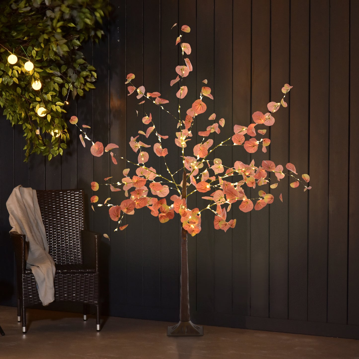 HOMCOM Árbol de Eucalipto Otoñal Artificial 150 cm Lámpara de Árbol con 245 Luces LED y Base Decoración Navidad para Interiores y Exteriores Naranja