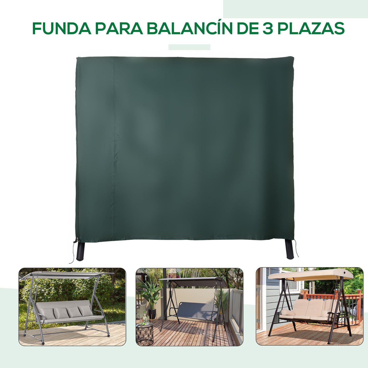 Outsunny Funda para Columpios de Exterior con Cremallera Cubierta Muebles para Exterior Ideal Columpios 205x124x164 cm Verde Oscuro