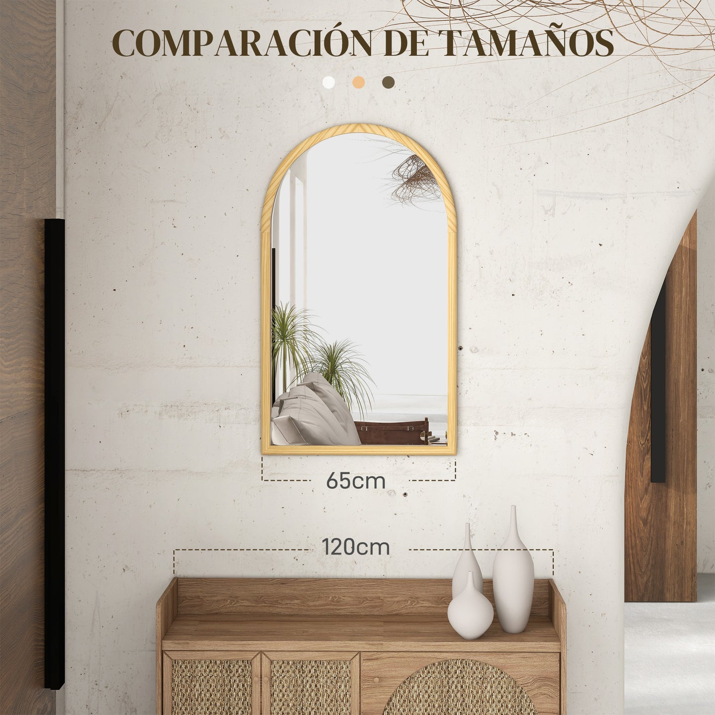 HOMCOM Espejo de Pared 65x110 cm Espejo de Recibidor con Marco de Madera en Forma de Ventana Espejo Decorativo para Salón Dormitorio Entrada Natural