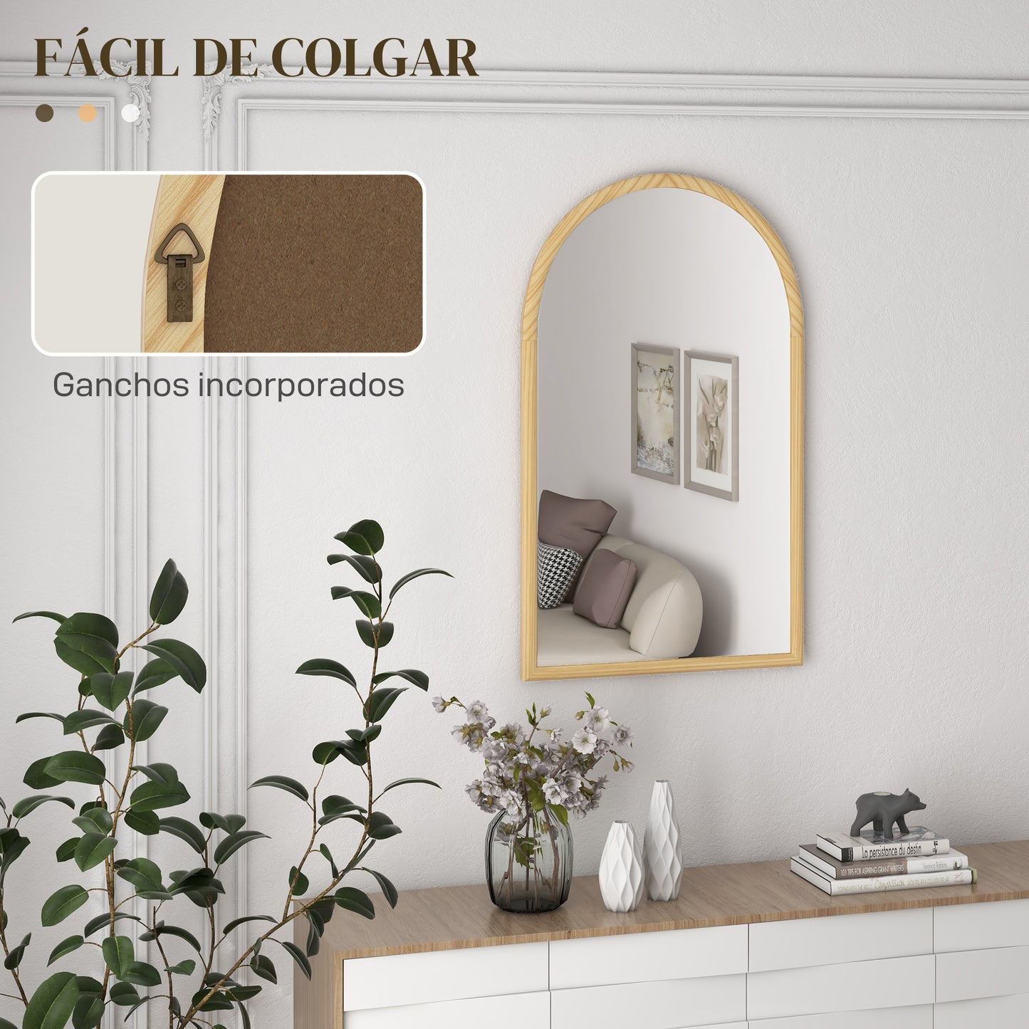 HOMCOM Espejo de Pared 65x110 cm Espejo de Recibidor con Marco de Madera en Forma de Ventana Espejo Decorativo para Salón Dormitorio Entrada Natural