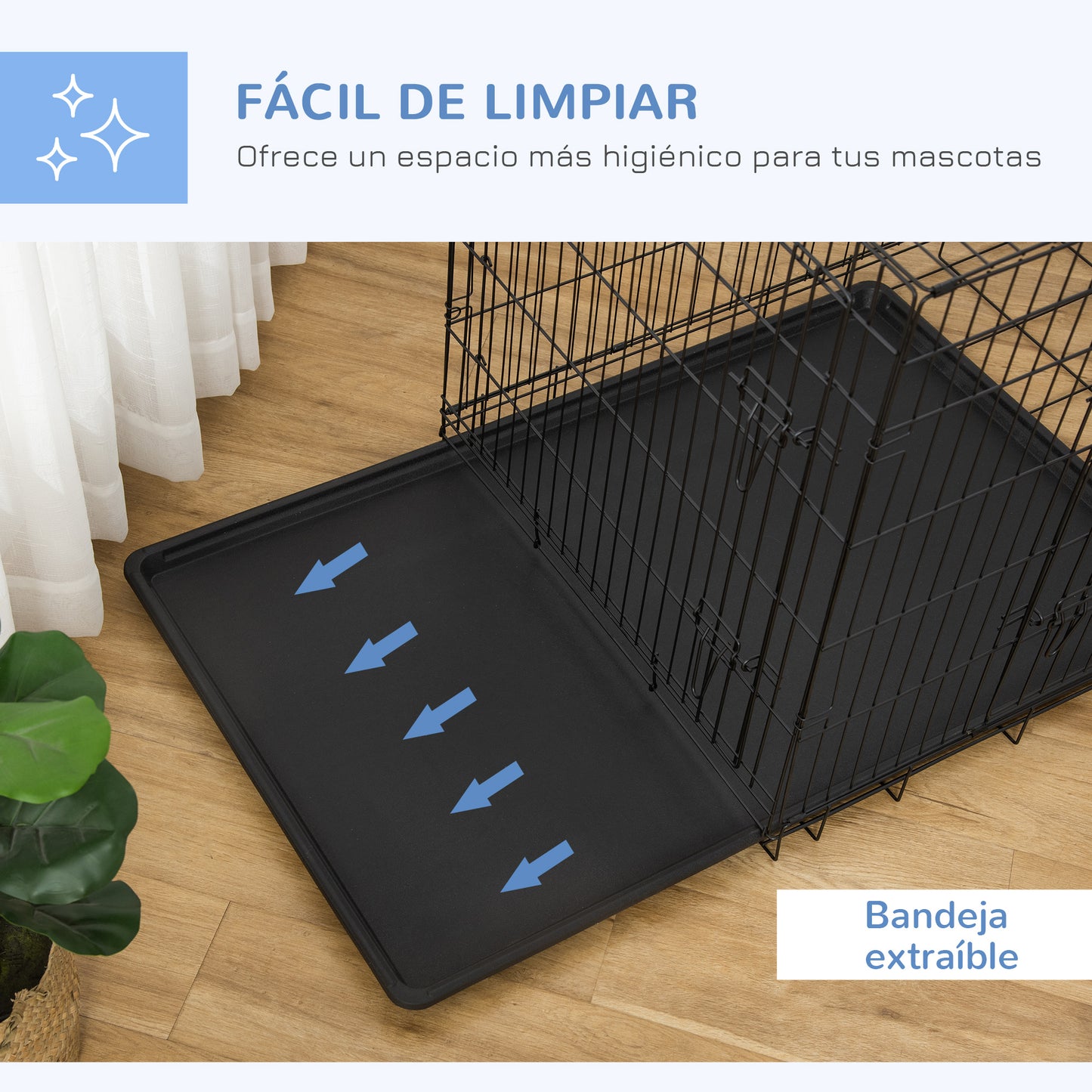 PawHut Jaula para Perros Plegable Transportín para Perros con 2 Puertas Bandeja Extraíble y Asa de Transporte 92x57x62,5 cm Negro