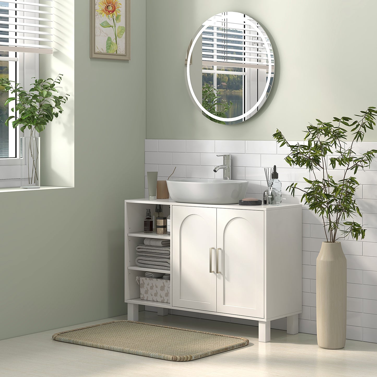 HOMCOM Mueble bajo Lavabo Mueble de Lavabo con Pie Mueble de Baño Moderno con 2 Puertas y Estantes Ajustables 90x30x63 cm Crema