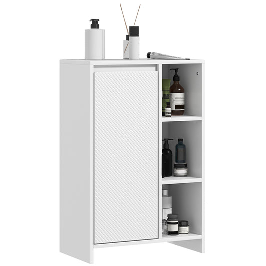 HOMCOM Armario Alto de Baño Columna Auxiliar de Baño Armario de Baño con Puerta 3 Estantes Abiertos Antivuelco Estilo Moderno 53x30x80 cm Blanco