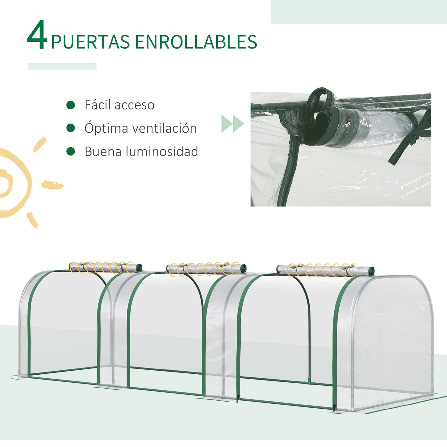 Outsunny Mini Invernadero 295x100x80 cm para Jardín Terraza Cultivo de Plantas Semilla Invernadero de Jardín Vivero Casero tipo Túnel Marco Acero y Plástico transparente