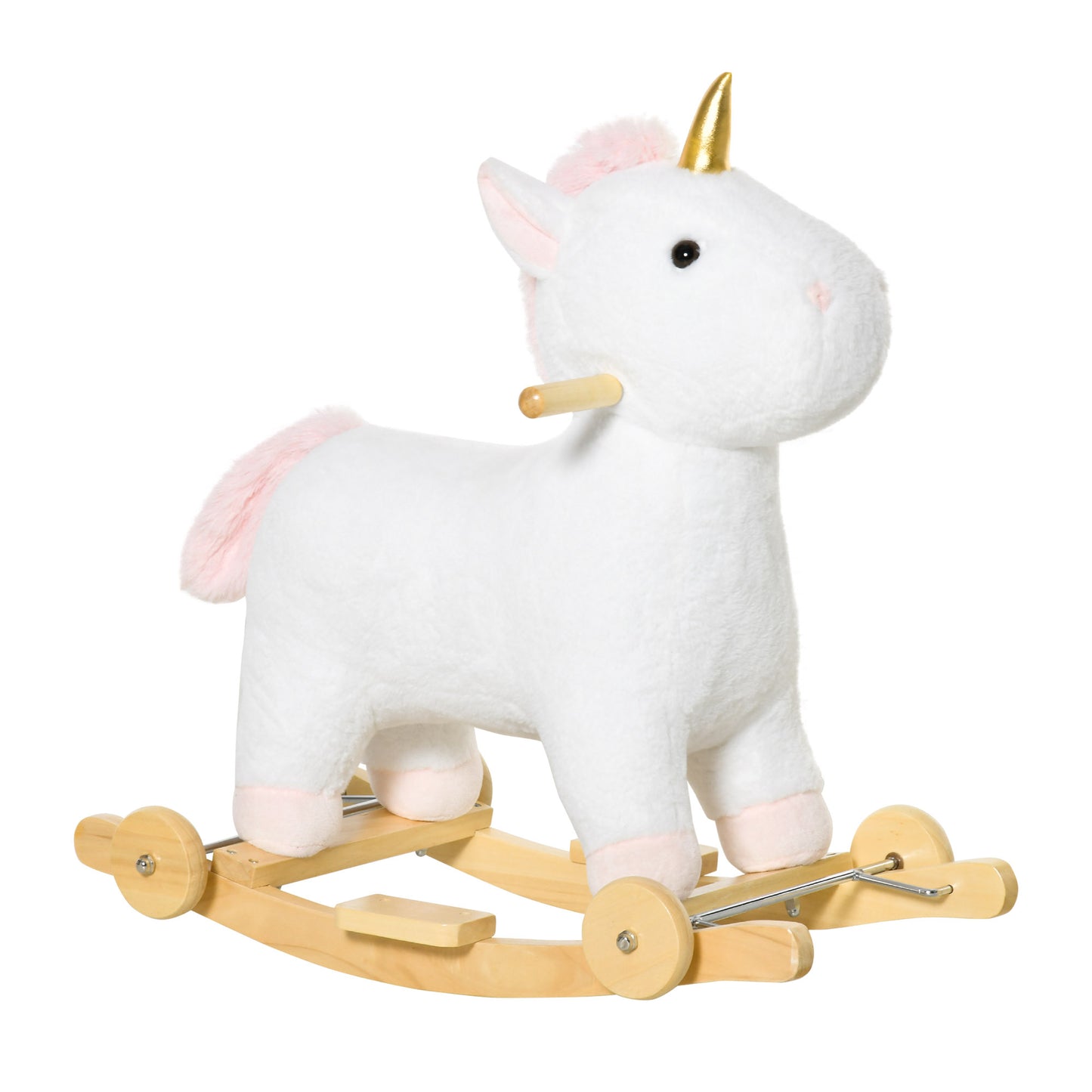 HOMCOM Caballito Balancín Infantil en Forma de Unicornio para Niños de +3 Años Balancín de Felpa 2 en 1 con Ruedas y Sonidos 63x38x63 cm Blanco