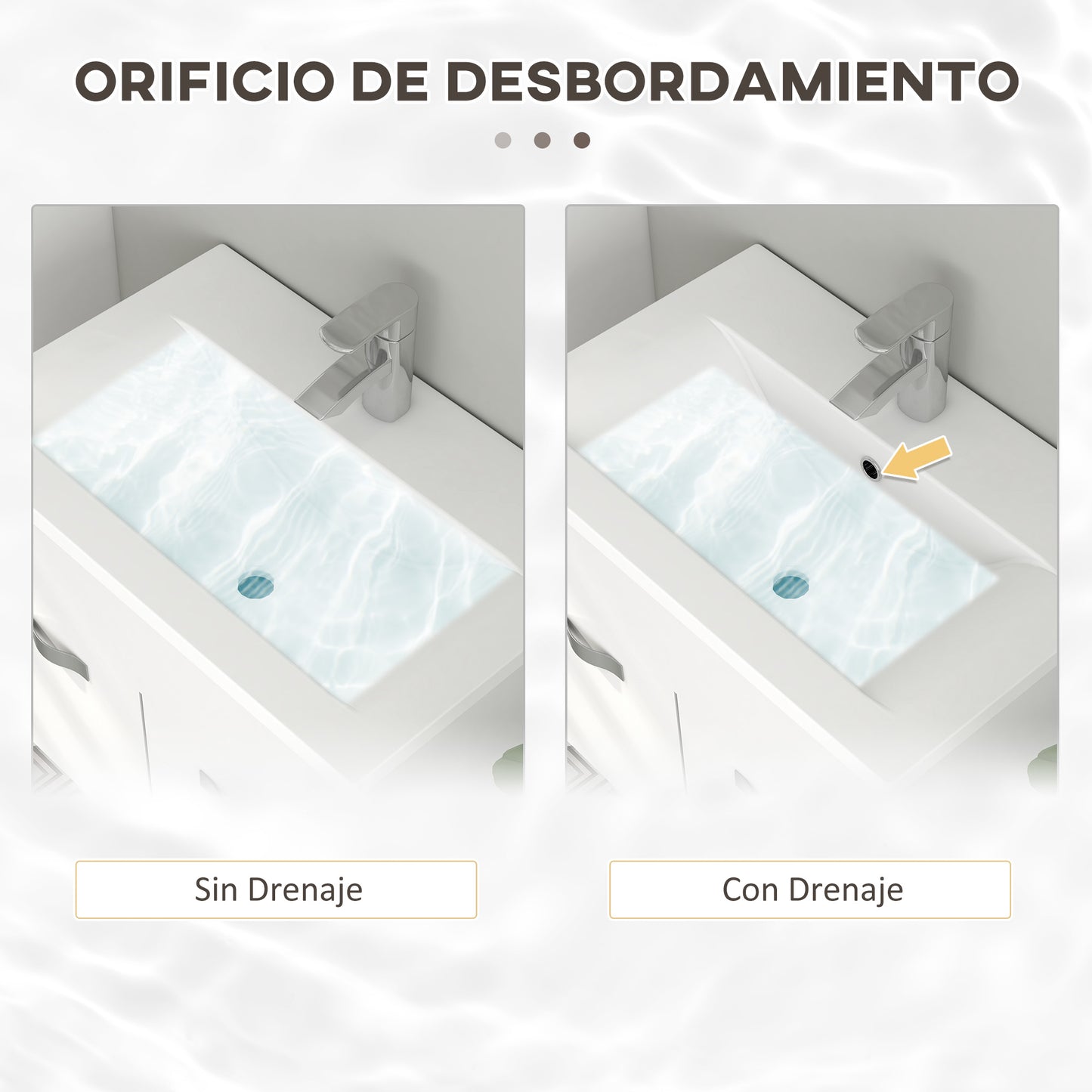 kleankin Muebles de Baño con Lavabo y Espejo Columna de Baño Conjunto de Muebles de Baño de Pared de 3 Piezas Estilo Moderno Blanco