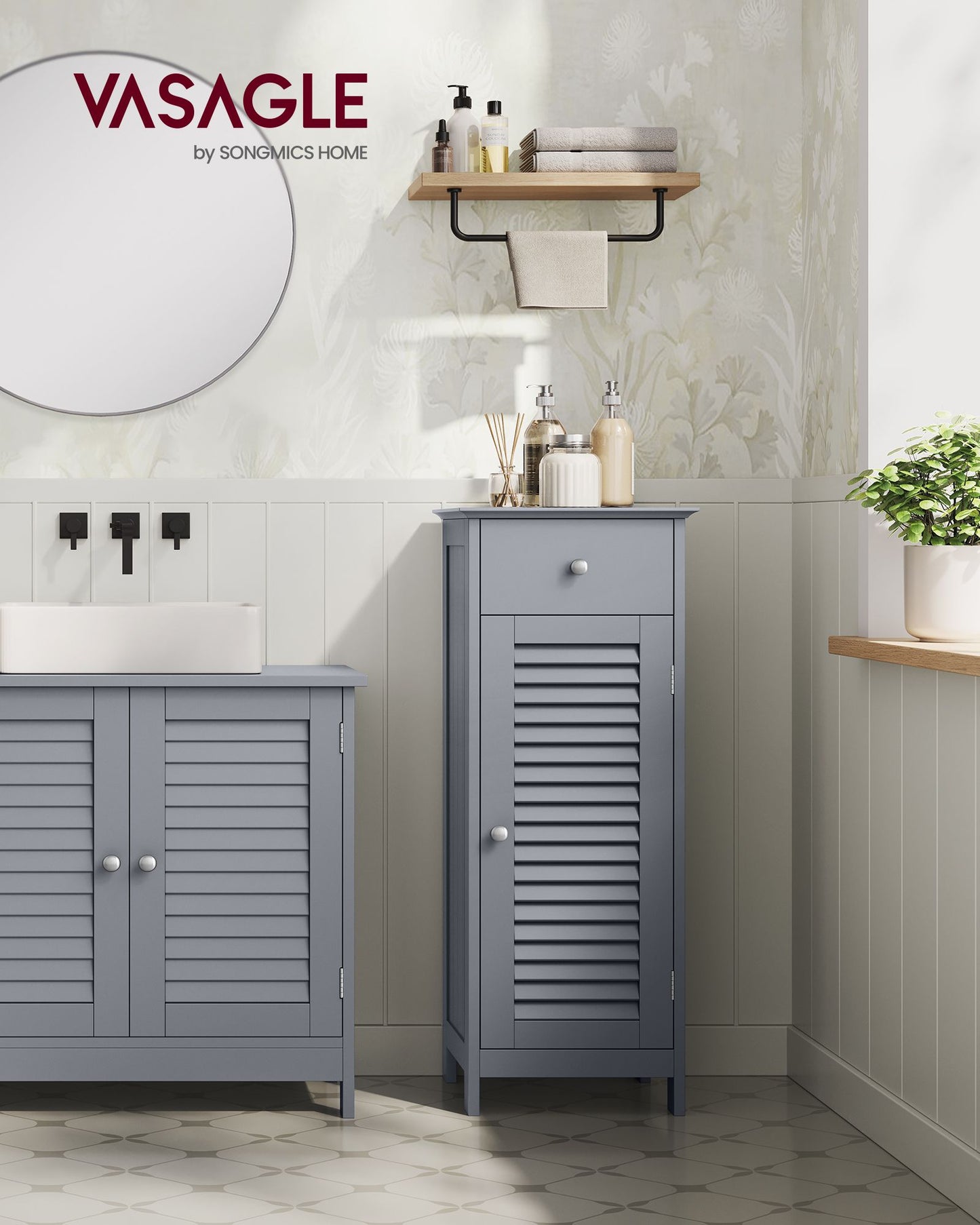 Armario de Baño 30 x 32 x 87 cm Gris Paloma-VASAGLE