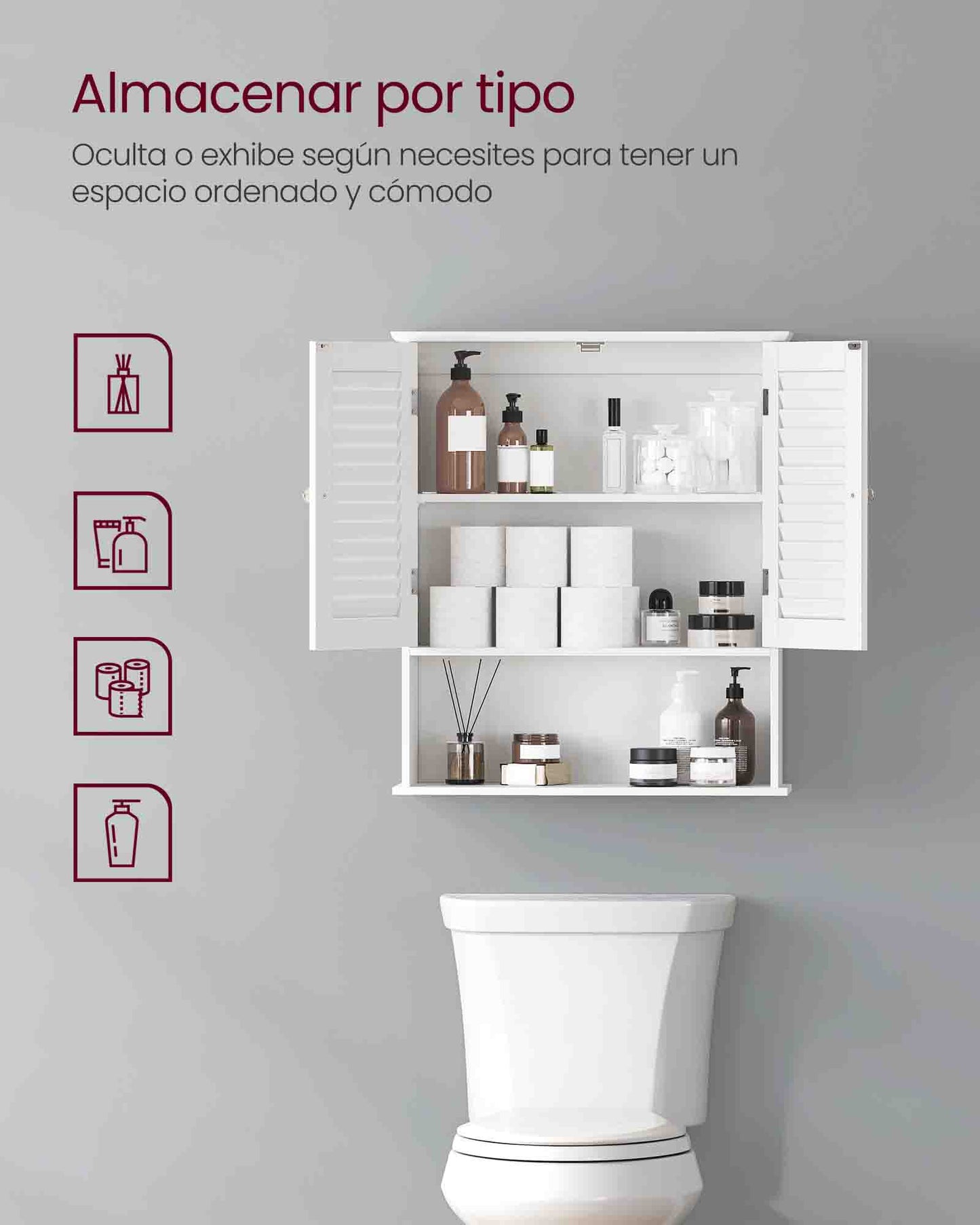 Armario de Pared para Baño de Doble Puertas 20 x 60 x 70 cm-VASAGLE