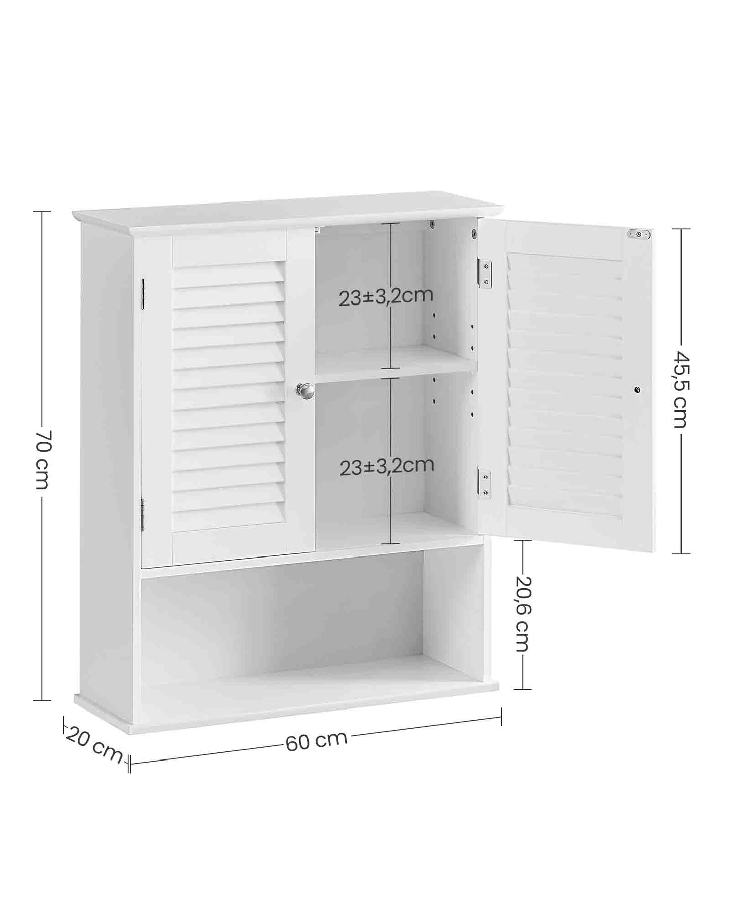 Armario de Pared para Baño de Doble Puertas 20 x 60 x 70 cm-VASAGLE