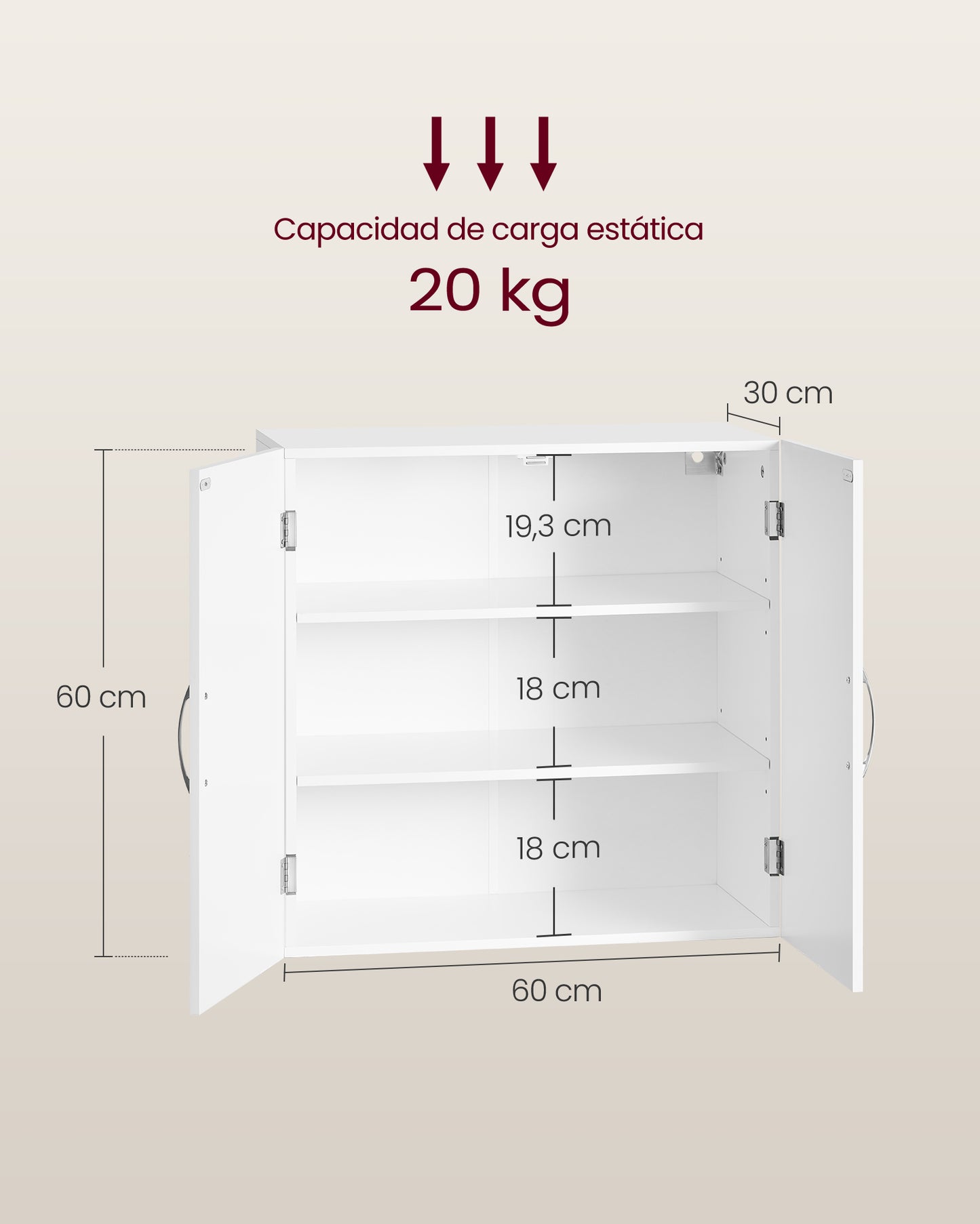 Mueble de Pared para Baño 30 x 60 x 60 cm Blanco Nube-VASAGLE