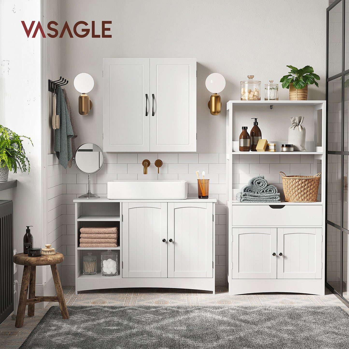 Mueble de Lavabo 90 x 30 x 60 cm Blanco-VASAGLE