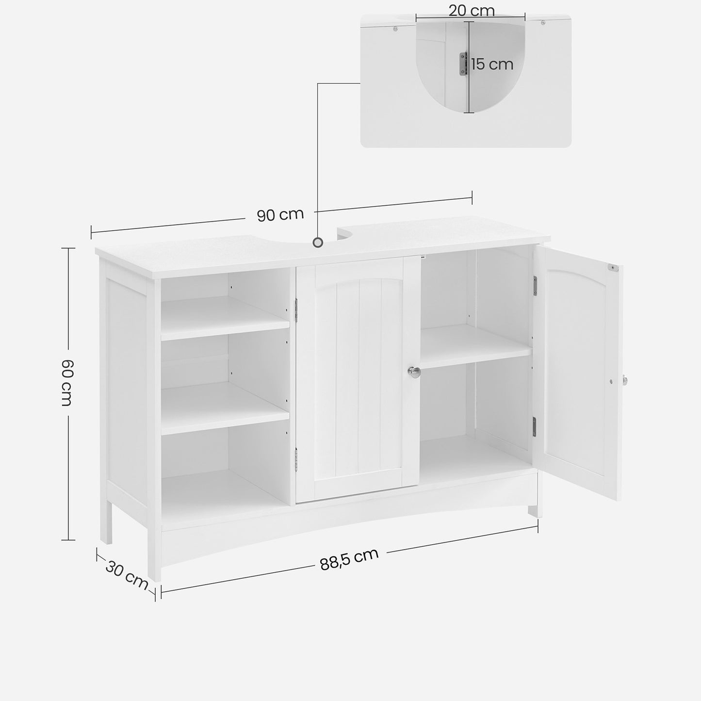 Mueble de Lavabo 90 x 30 x 60 cm Blanco-VASAGLE