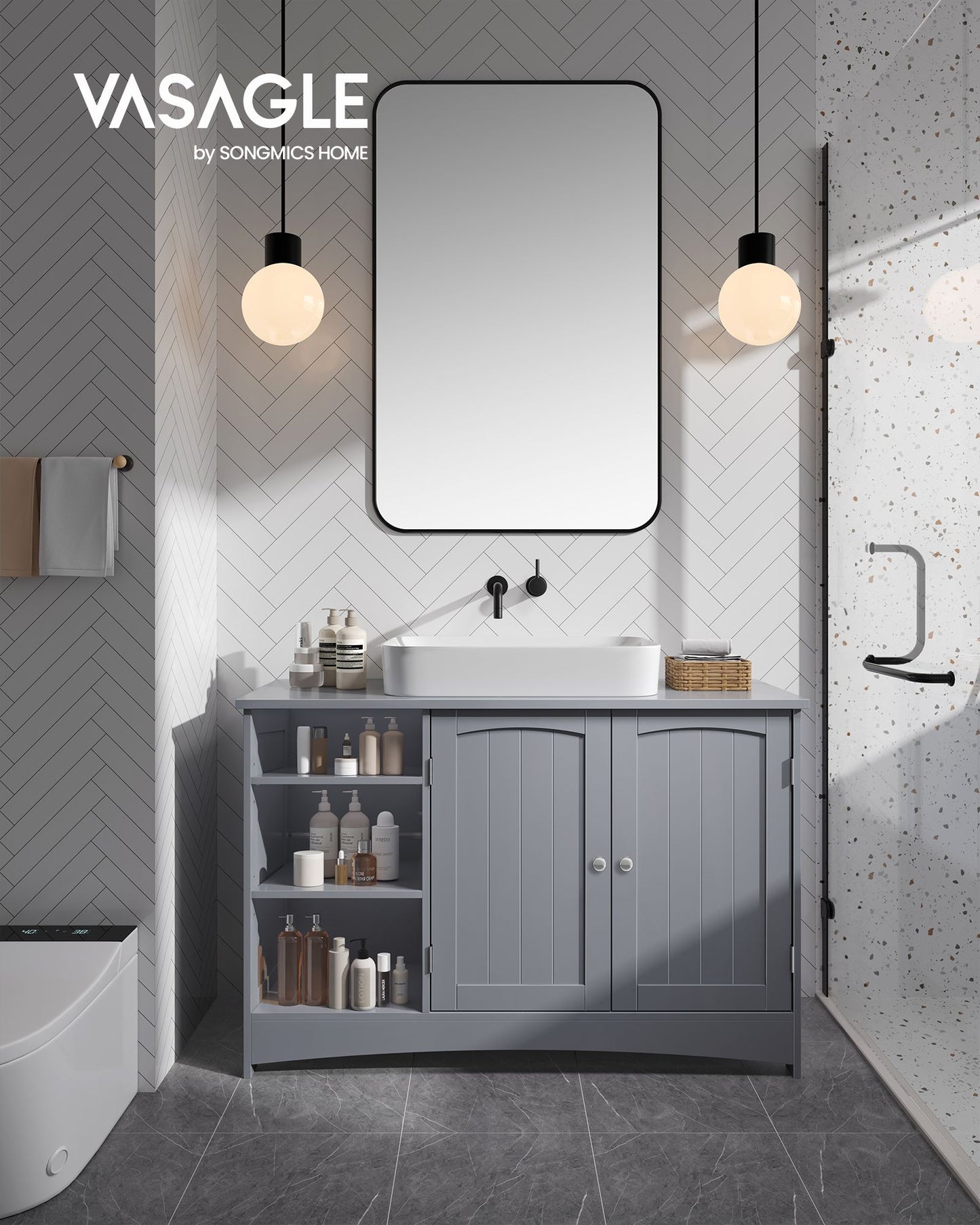 Mueble de Lavabo 30 x 90 x 60 cm Gris Paloma-VASAGLE