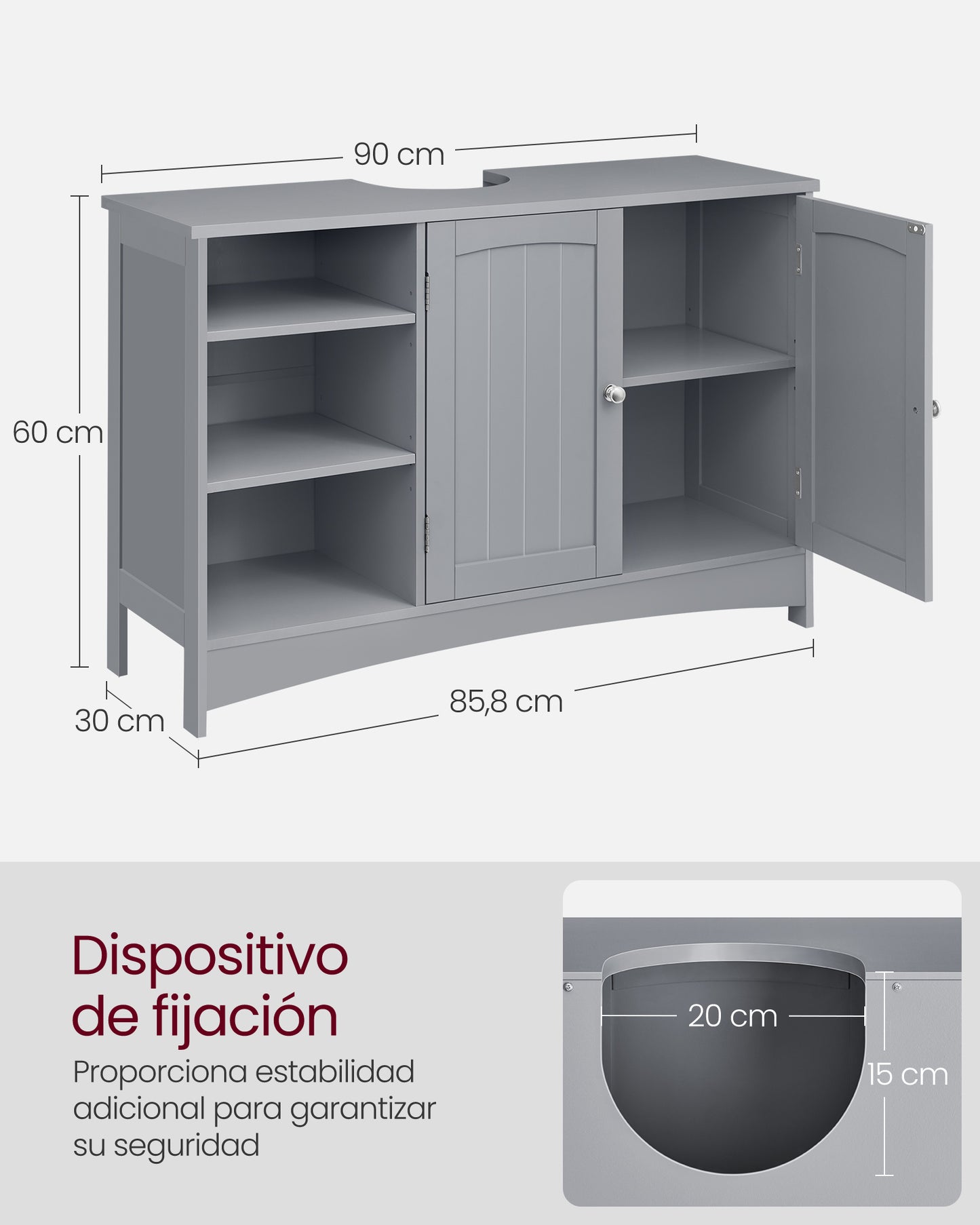 Mueble de Lavabo 30 x 90 x 60 cm Gris Paloma-VASAGLE