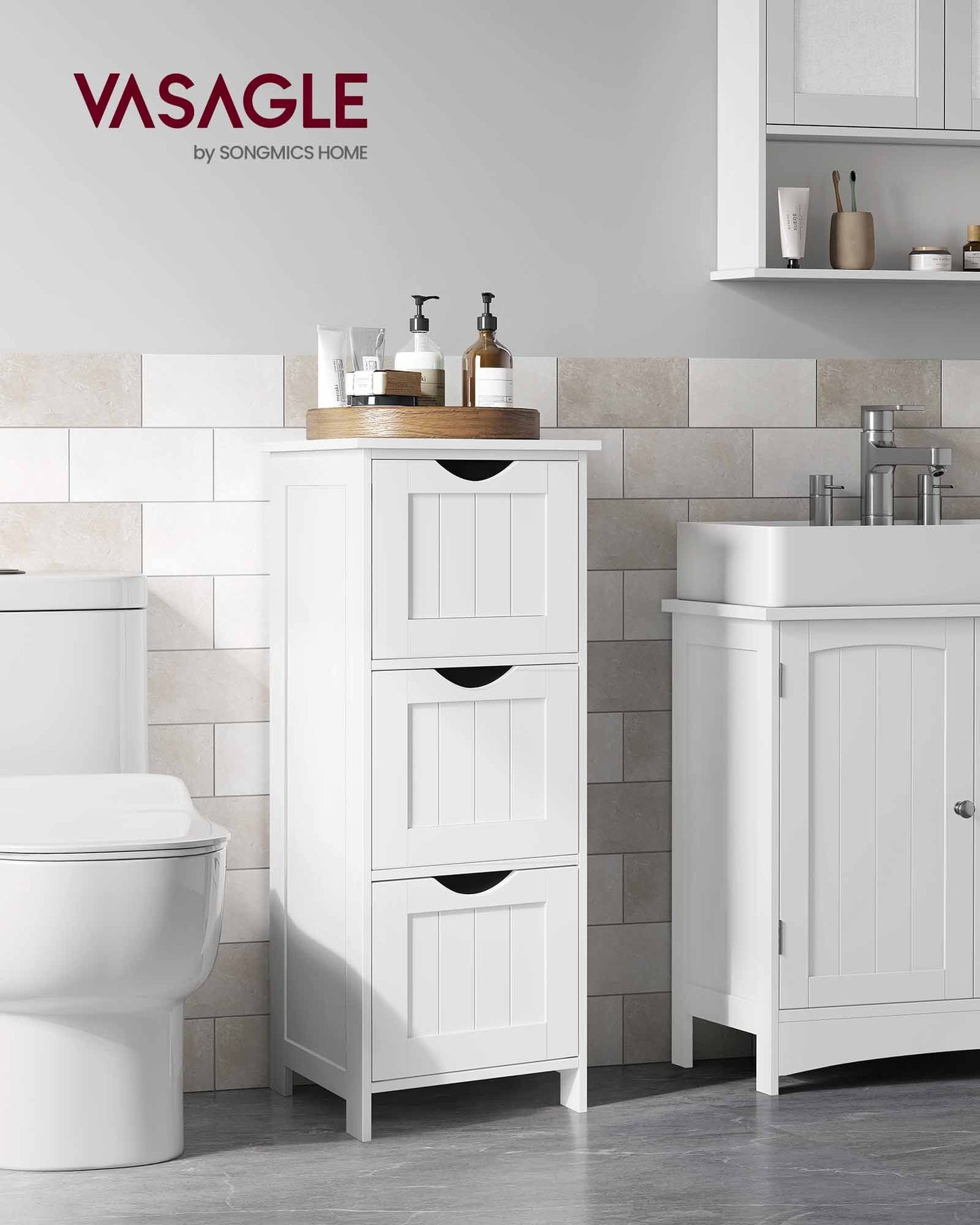 Armario de Baño 30 x 32 x 81 cm Moderno Blanco Mate-VASAGLE