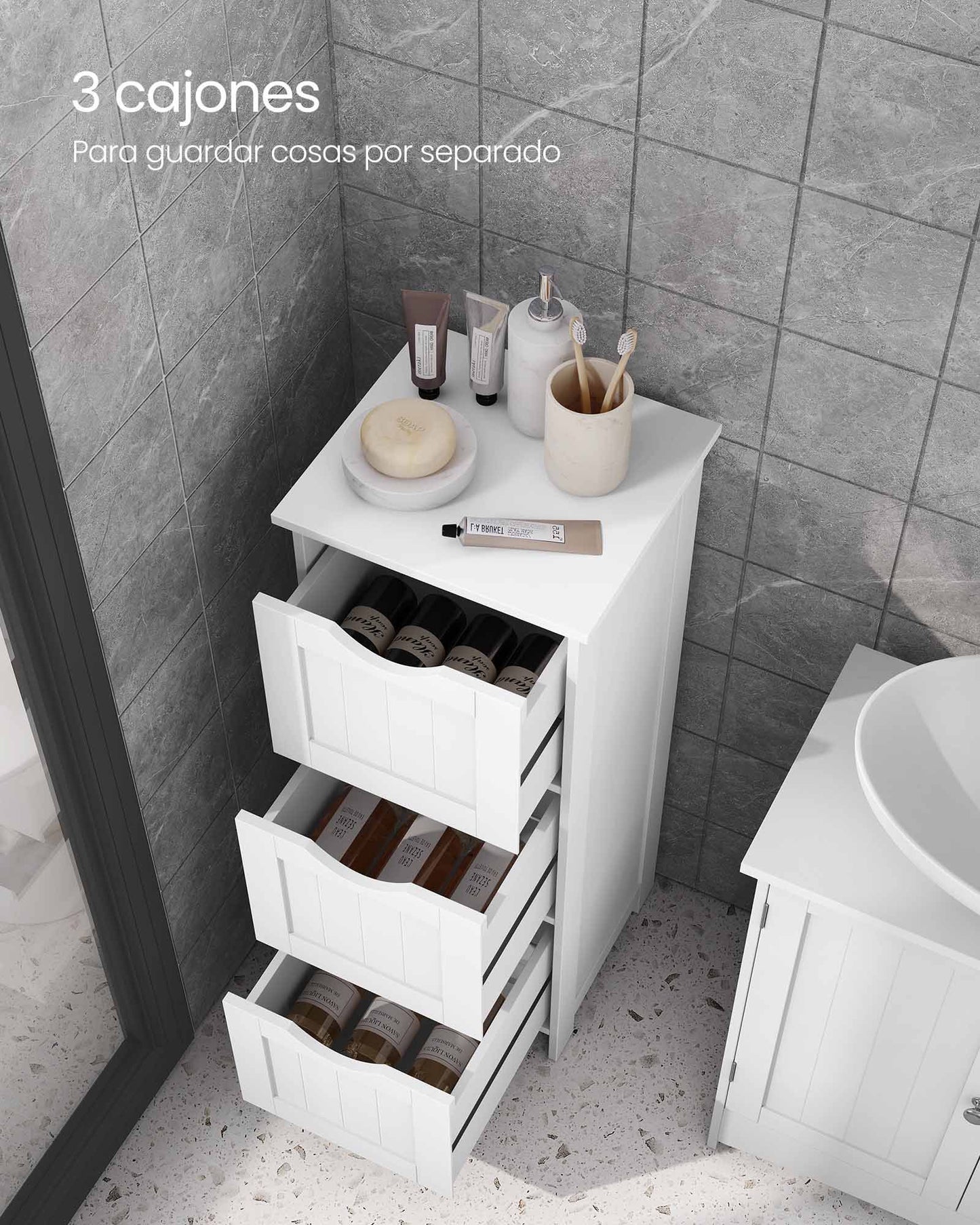 Armario de Baño 30 x 32 x 81 cm Moderno Blanco Mate-VASAGLE