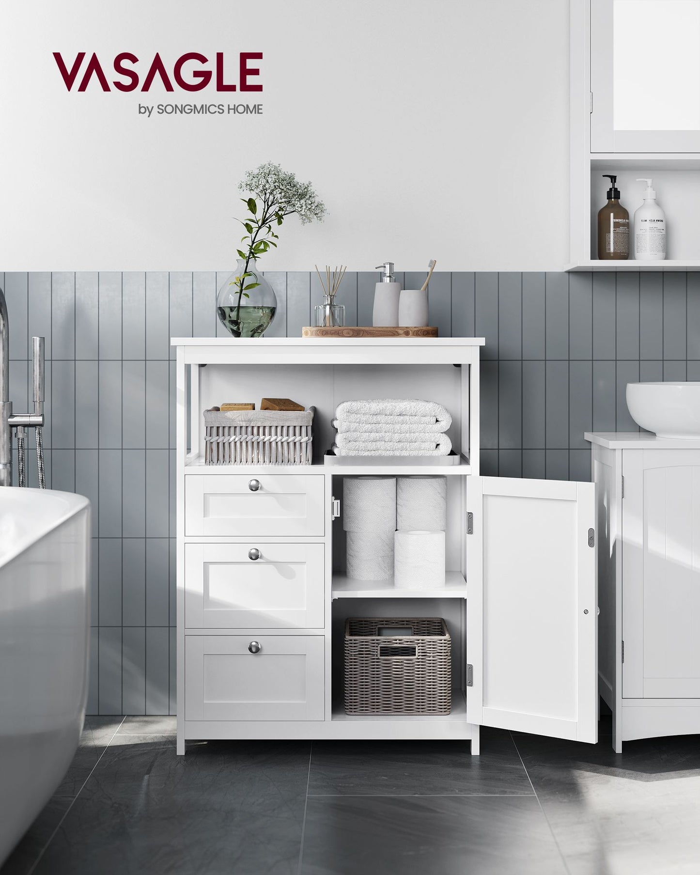 Mueble de Baño Armario de Baño Unidad de Almacenamiento de Baño Estantes-VASAGLE