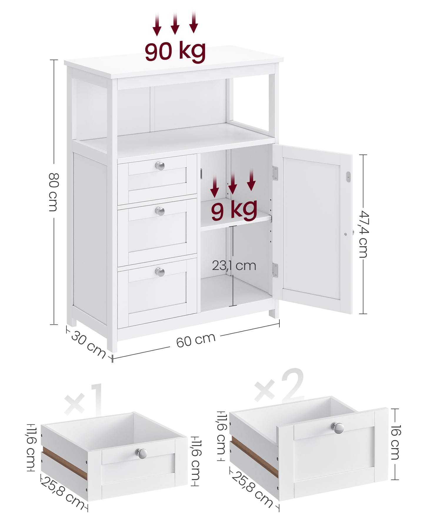 Mueble de Baño Armario de Baño Unidad de Almacenamiento de Baño Estantes-VASAGLE