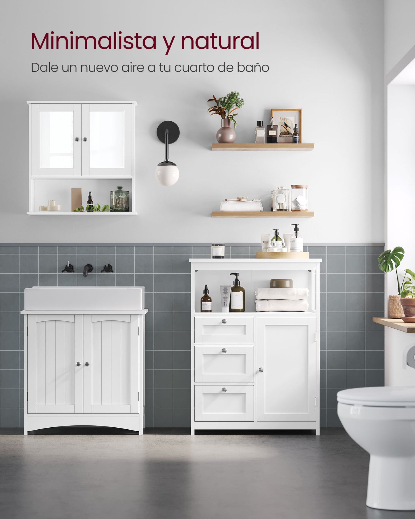 Mueble de Baño Armario de Baño Unidad de Almacenamiento de Baño Estantes-VASAGLE