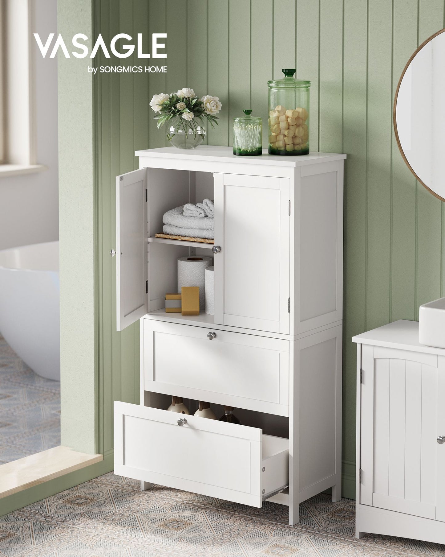 Mueble de Baño con 2 Cajones y 2 Puertas Blanco-VASAGLE