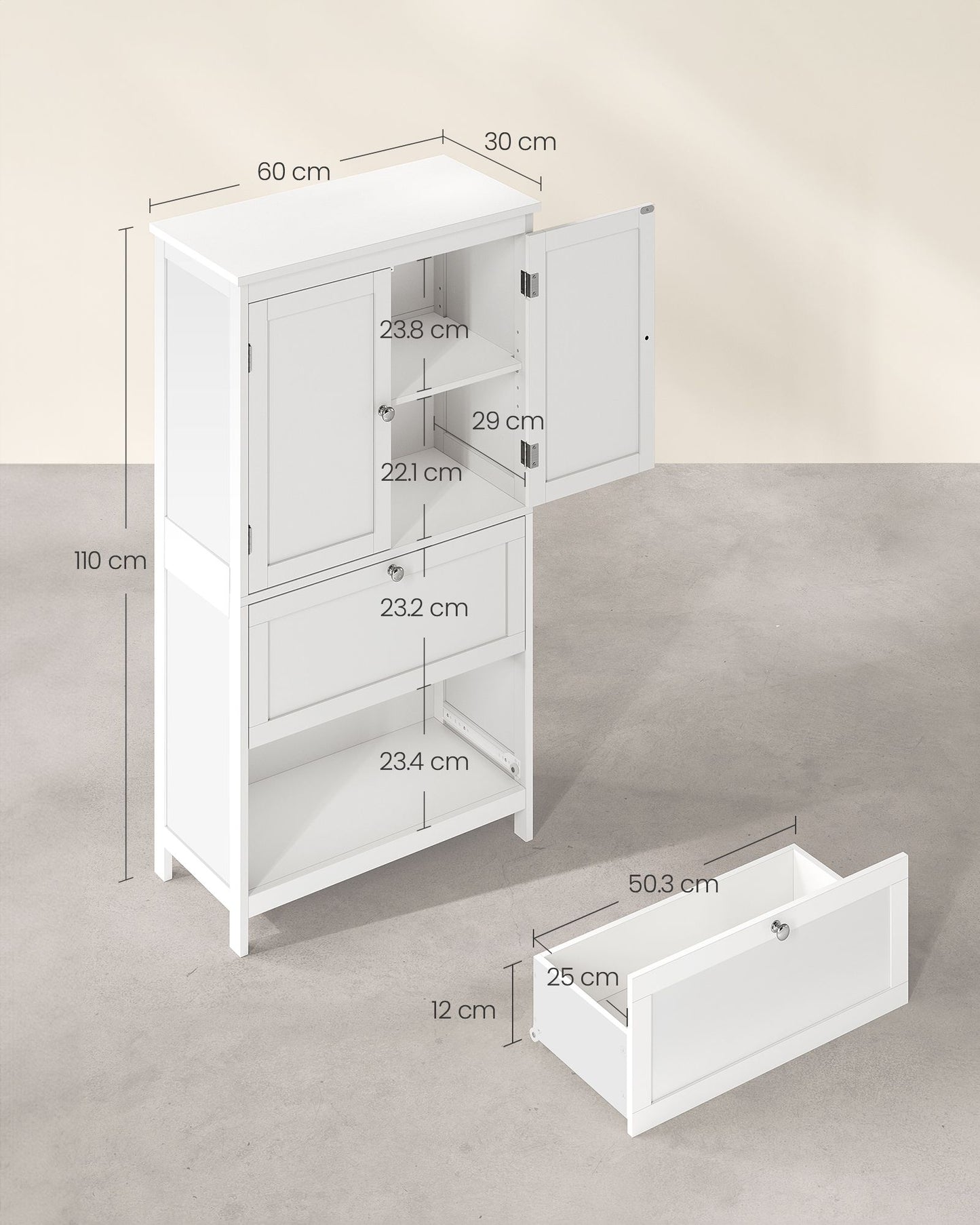 Mueble de Baño con 2 Cajones y 2 Puertas Blanco-VASAGLE