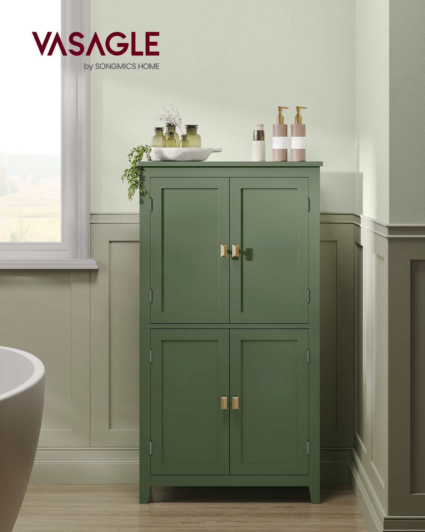 Mueble de Baño 30 x 60 x 110 cm Verde Bosque-VASAGLE