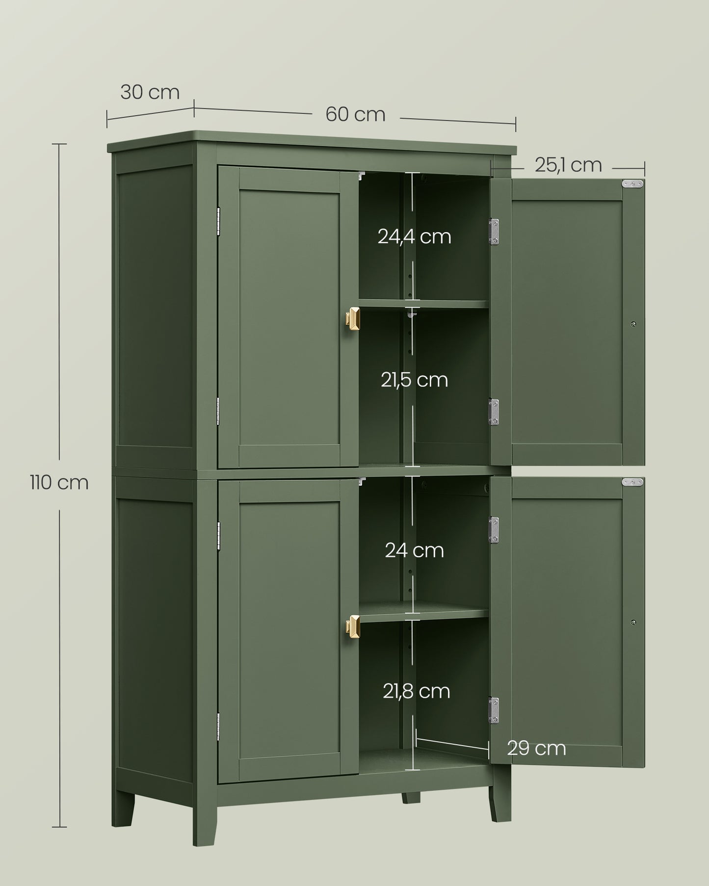 Mueble de Baño 30 x 60 x 110 cm Verde Bosque-VASAGLE