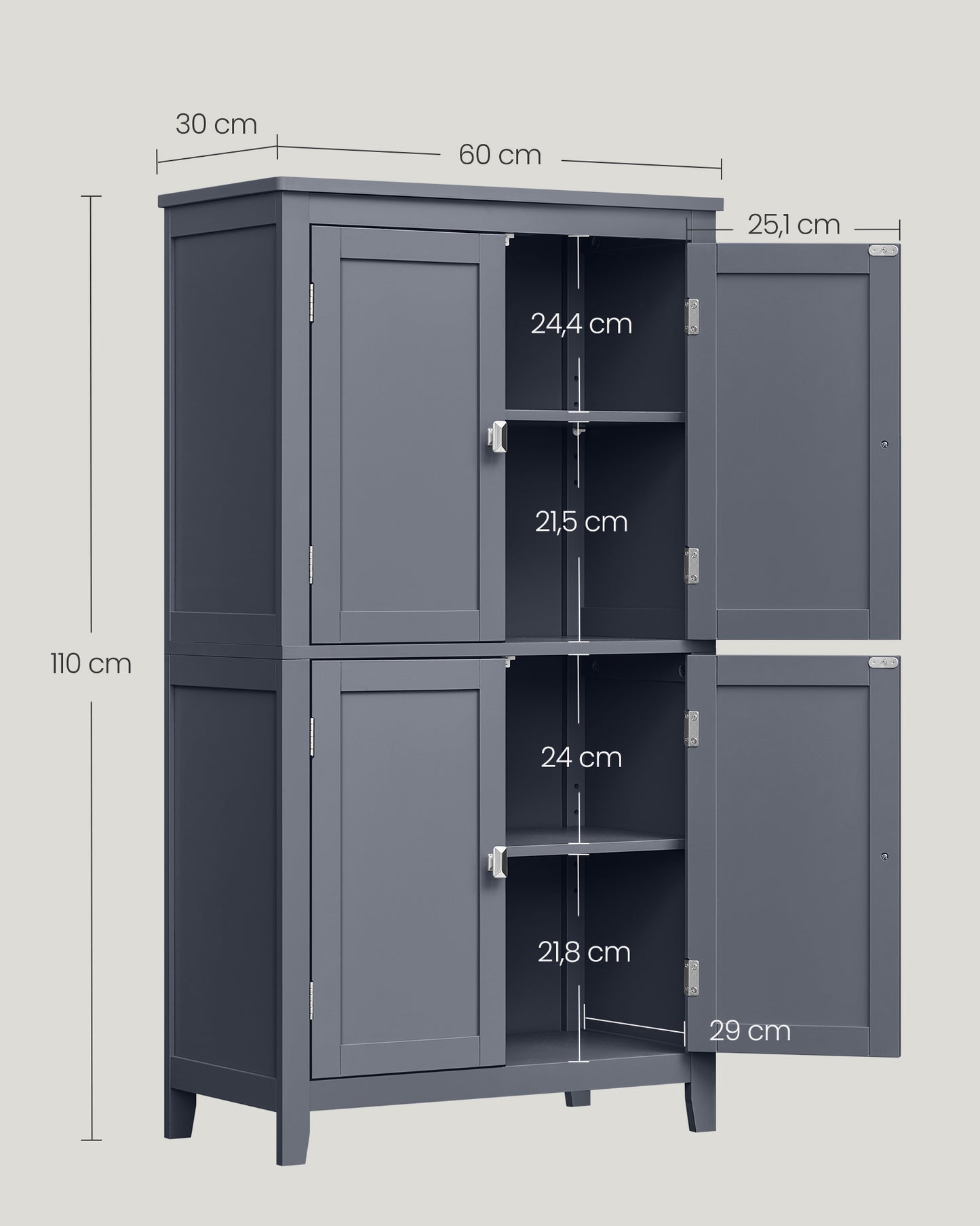 Mueble de Baño 30 x 60 x 110 cm Gris Pizarra-VASAGLE