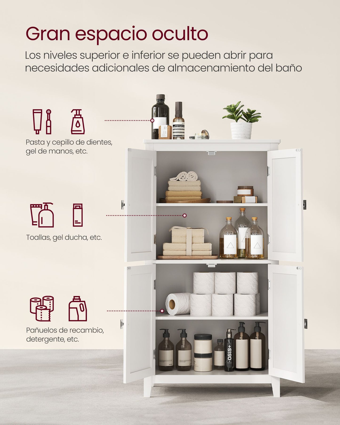 Mueble de Baño con 4 Puertas Blanco-VASAGLE